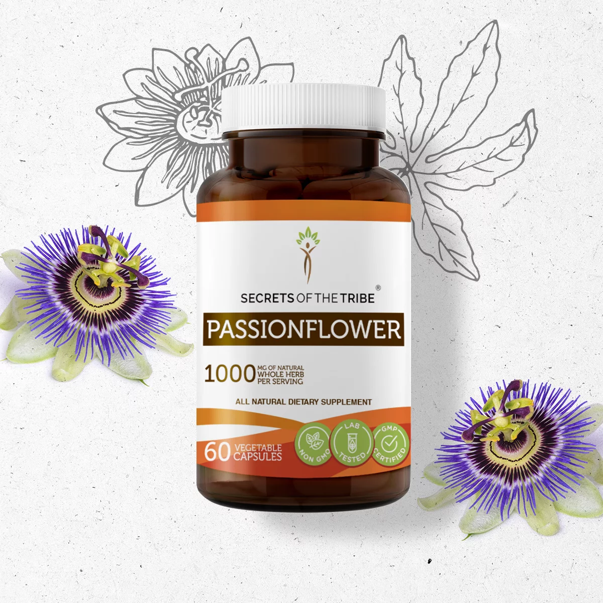 Secrets of the Tribe Passionflower 60 Capsules, Organic Passiflora Incarnata Improves Sleep Quality 500 mg