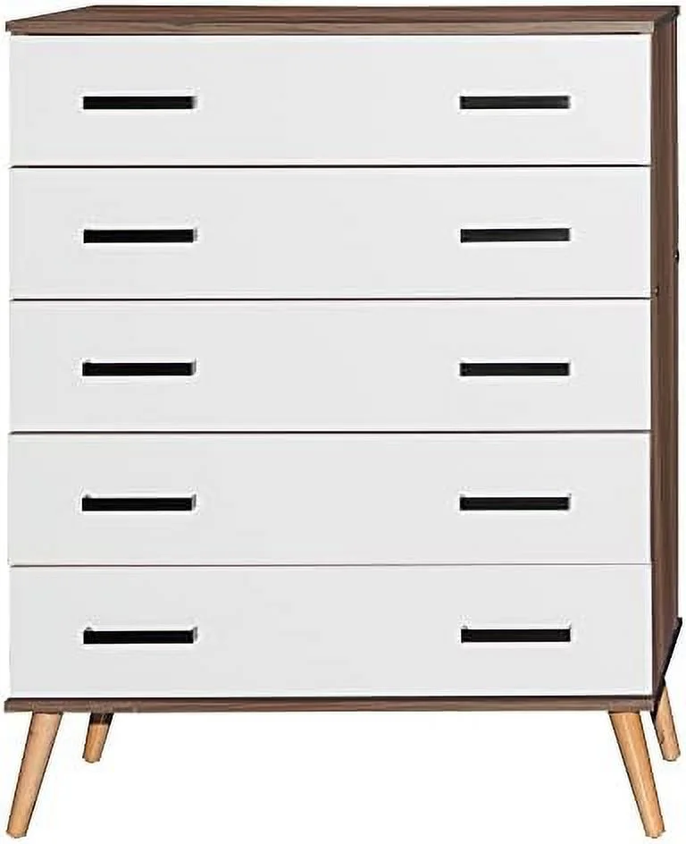 HVSDIMO Eli Mid-Century Modern 5 Drawer Chest Dark Gray & Oak