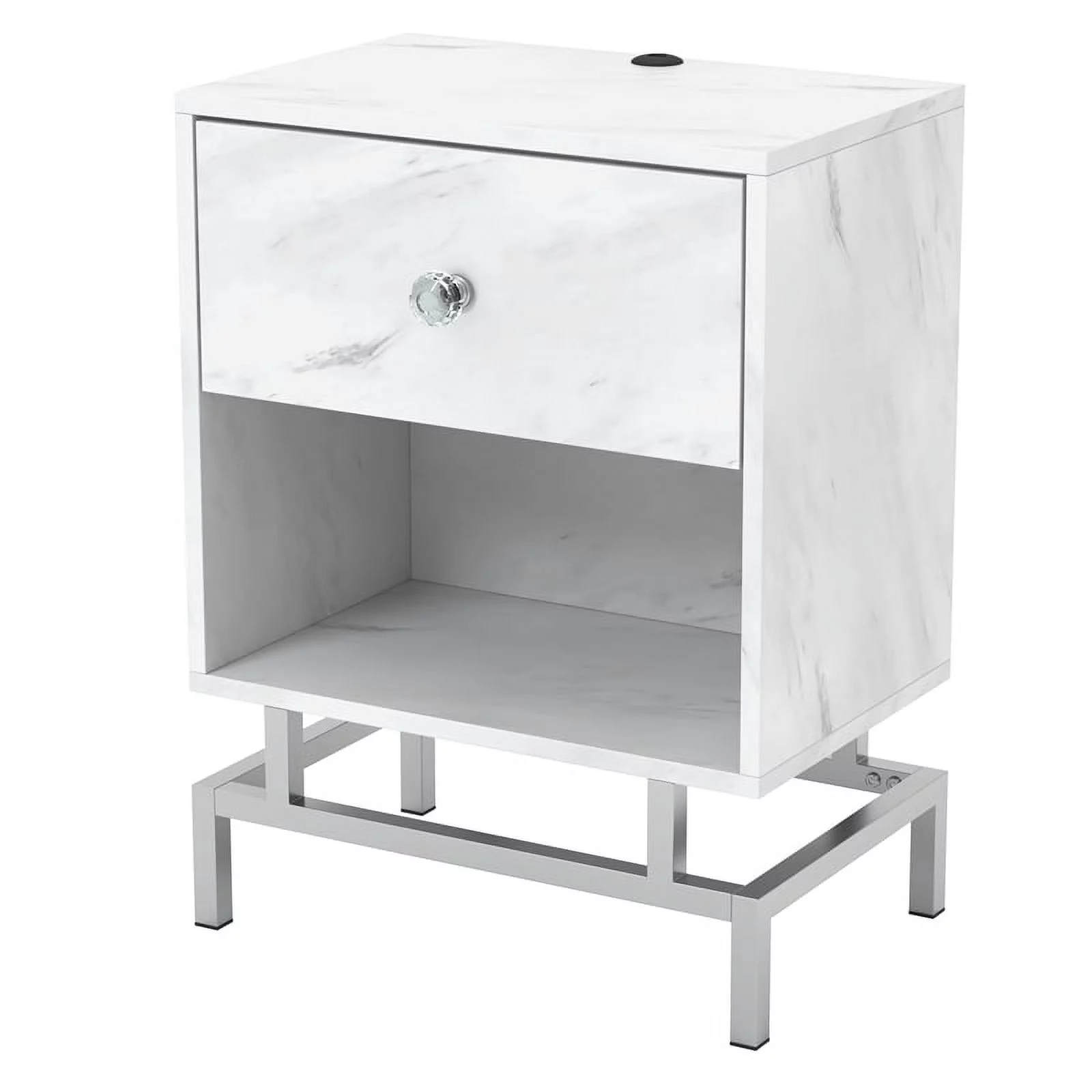 Furniture of America Lyn Contemporary Wood 1-Drawer End Table in White Marble