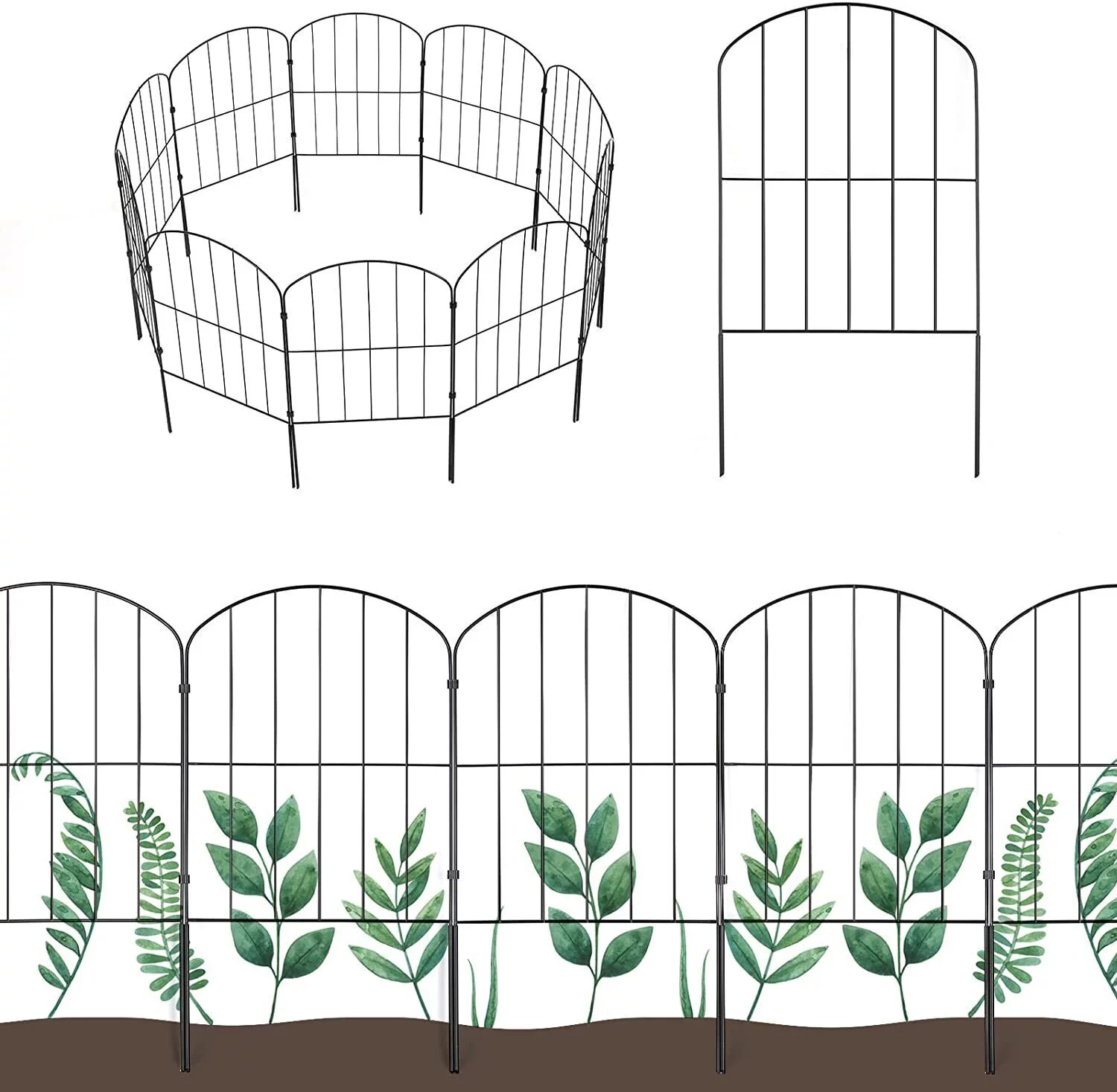10PCS Arched Fence Rustproof Landscape Barrier Border Patio Garden Decor Black