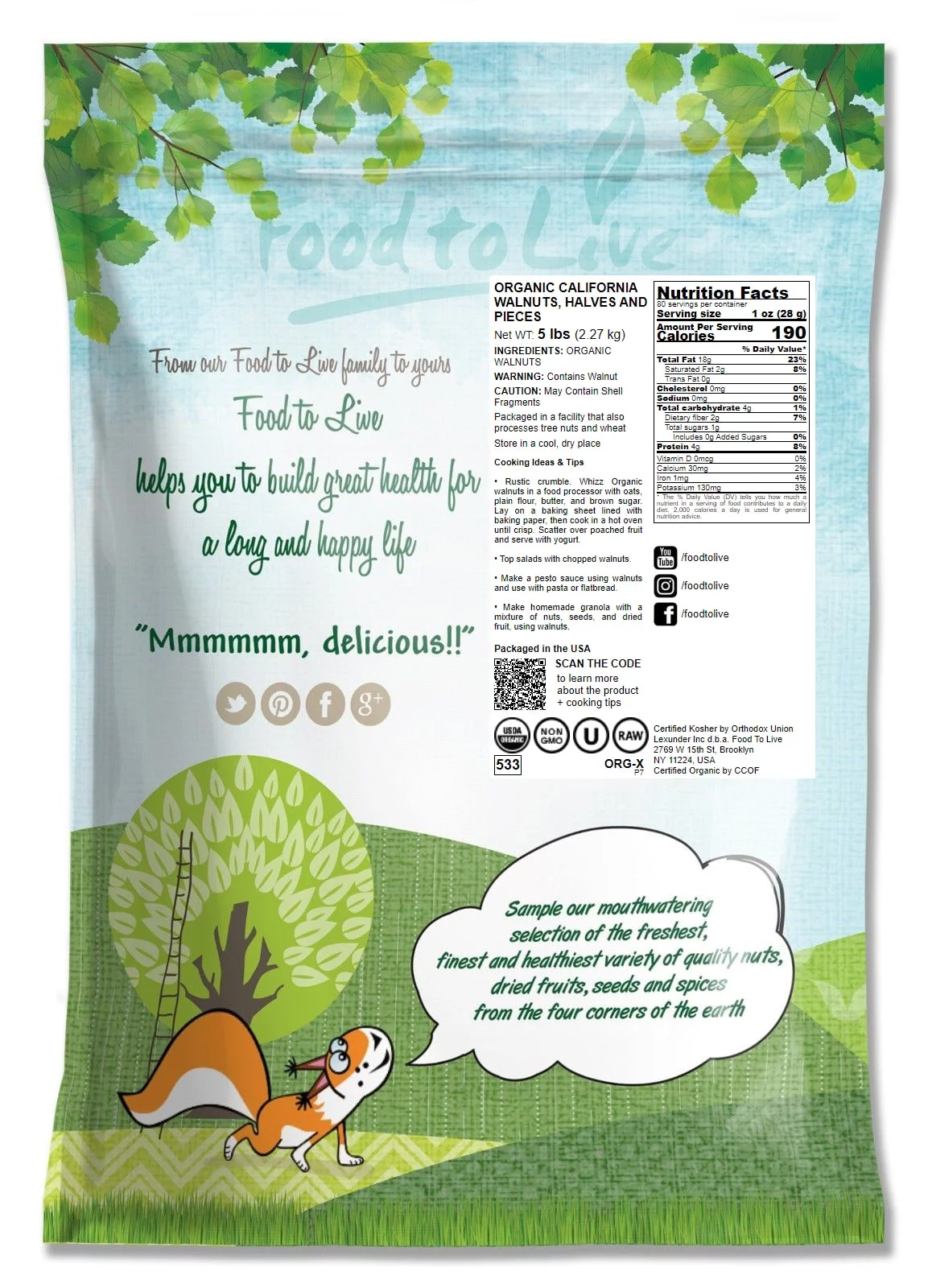 California Walnuts, 5 Pounds — Raw, Kosher, Vegan — by Food to Live