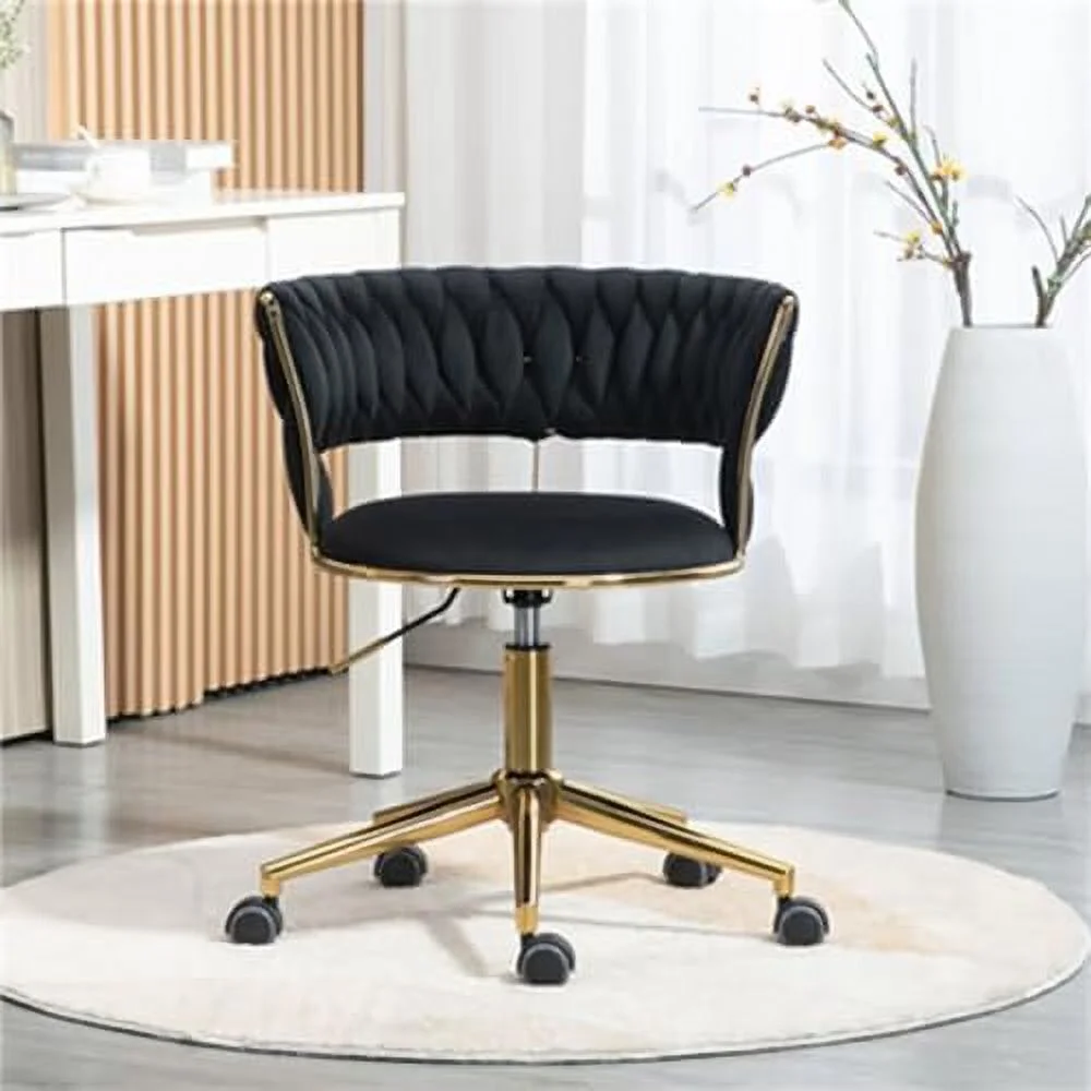 CHYTRE Swivel Shell Office Chair  Adjustable Height Home Computer Executive Desk Chair with Wheels  Velvet Upholstered Vanity Chair for Small Space  Living Room  Make-up  Studying  Navy