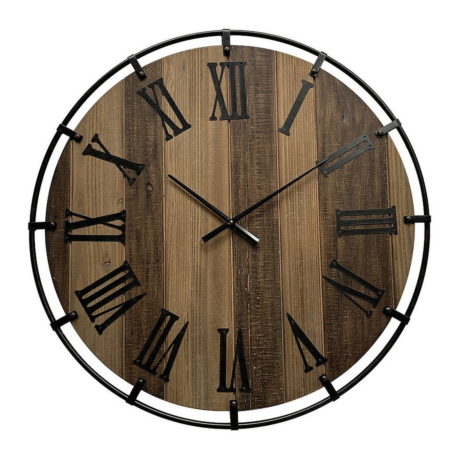 Karina Farmhouse Two-Tone Shiplap Wood Roman Numeral Wall Clock