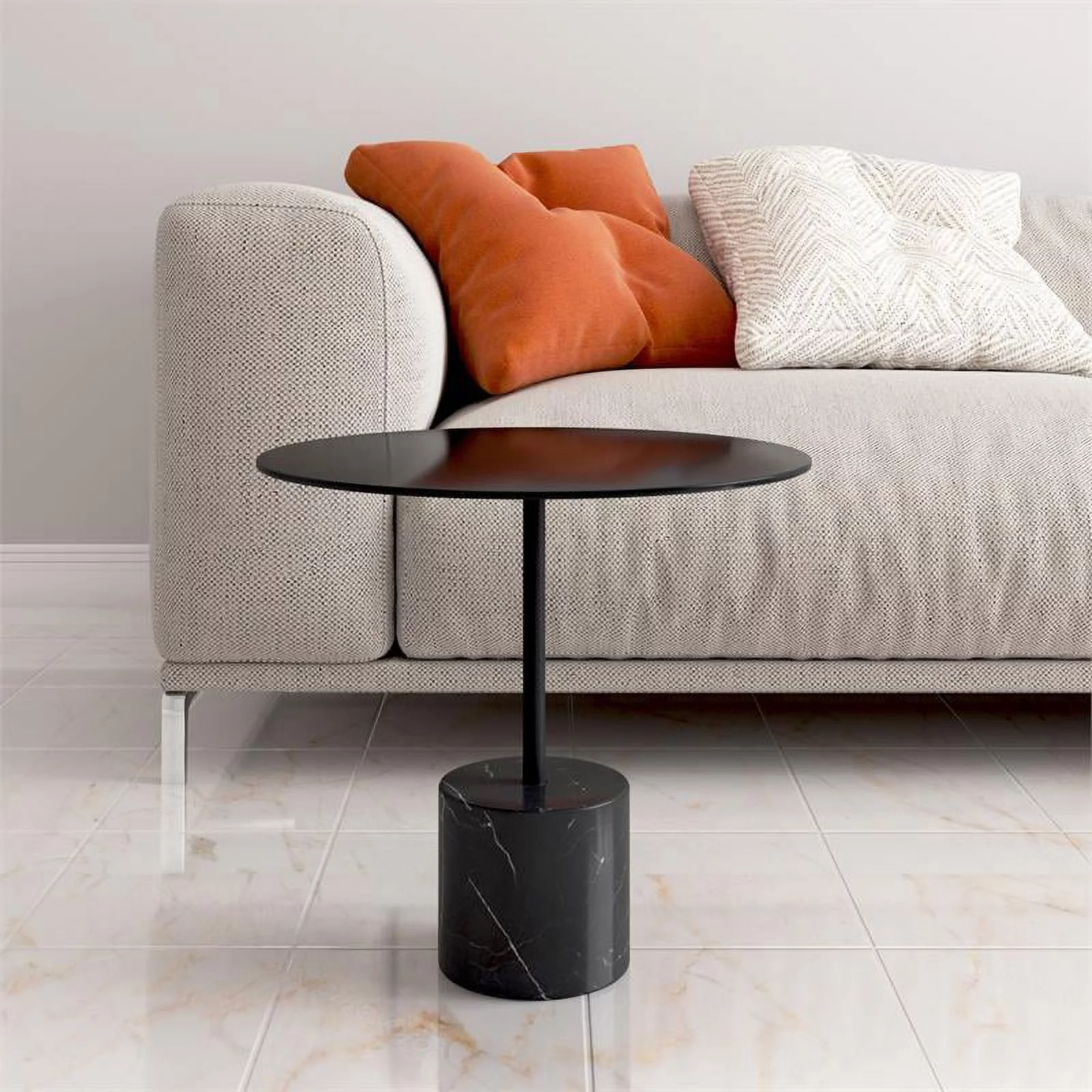 Maklaine 17.3 inches Mid-Century Marble and Metal Coffee Table in Black