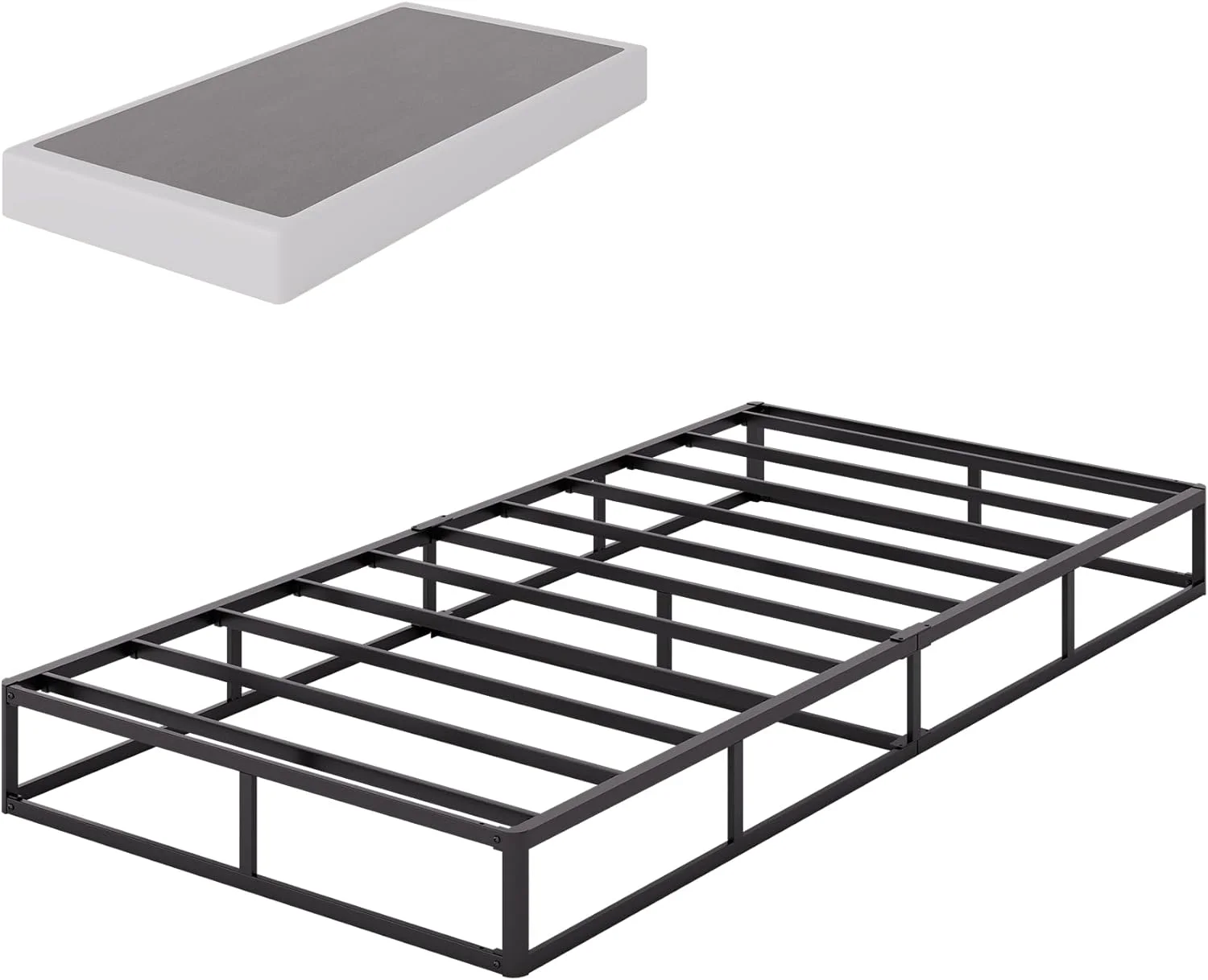 HYUN Twin Box Spring，5 Inch Low Profile Metal Boxspring with Non-Slip Fabric Bed Cover, Sturdy Heavy Duty Steel Structure Bed Base, Noise-Free Mattress Foundation, Easy Assembly，Black