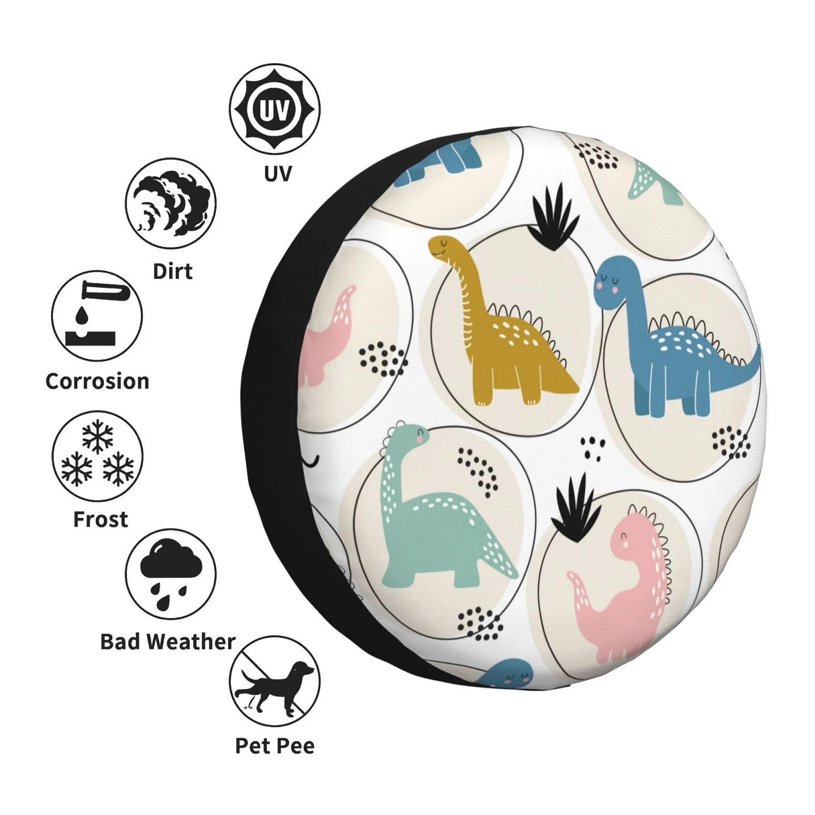 Easygdp Cute Dinosaurs Wheel Sun Guard, Spare Tire Cover,Universal Trailer Suv Truck Camper Travel,Easy To Install And Remove -17 Inch