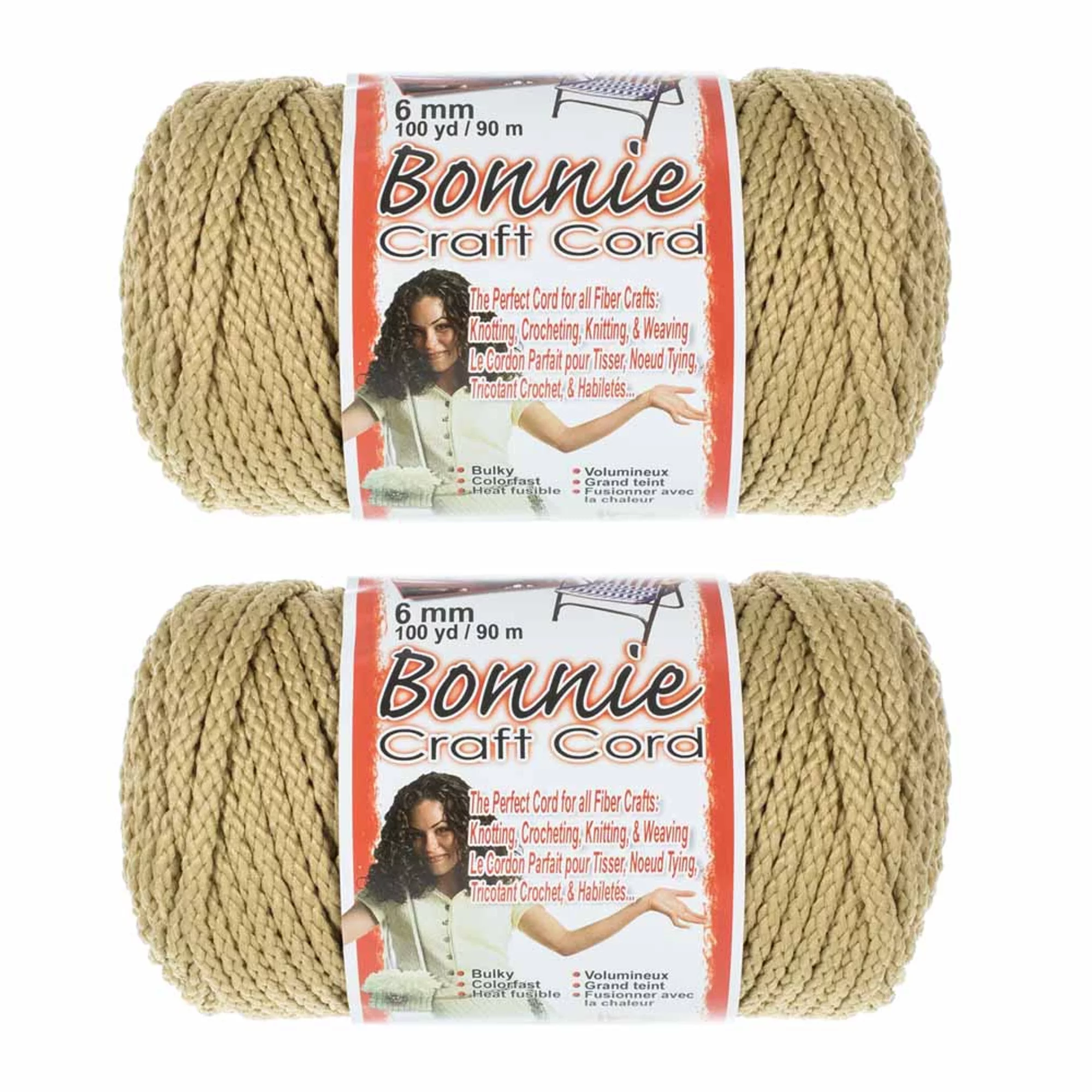 2 Pack Bonnie Macrame Cord - 6mm - 100 yd Lengths - Various Colors