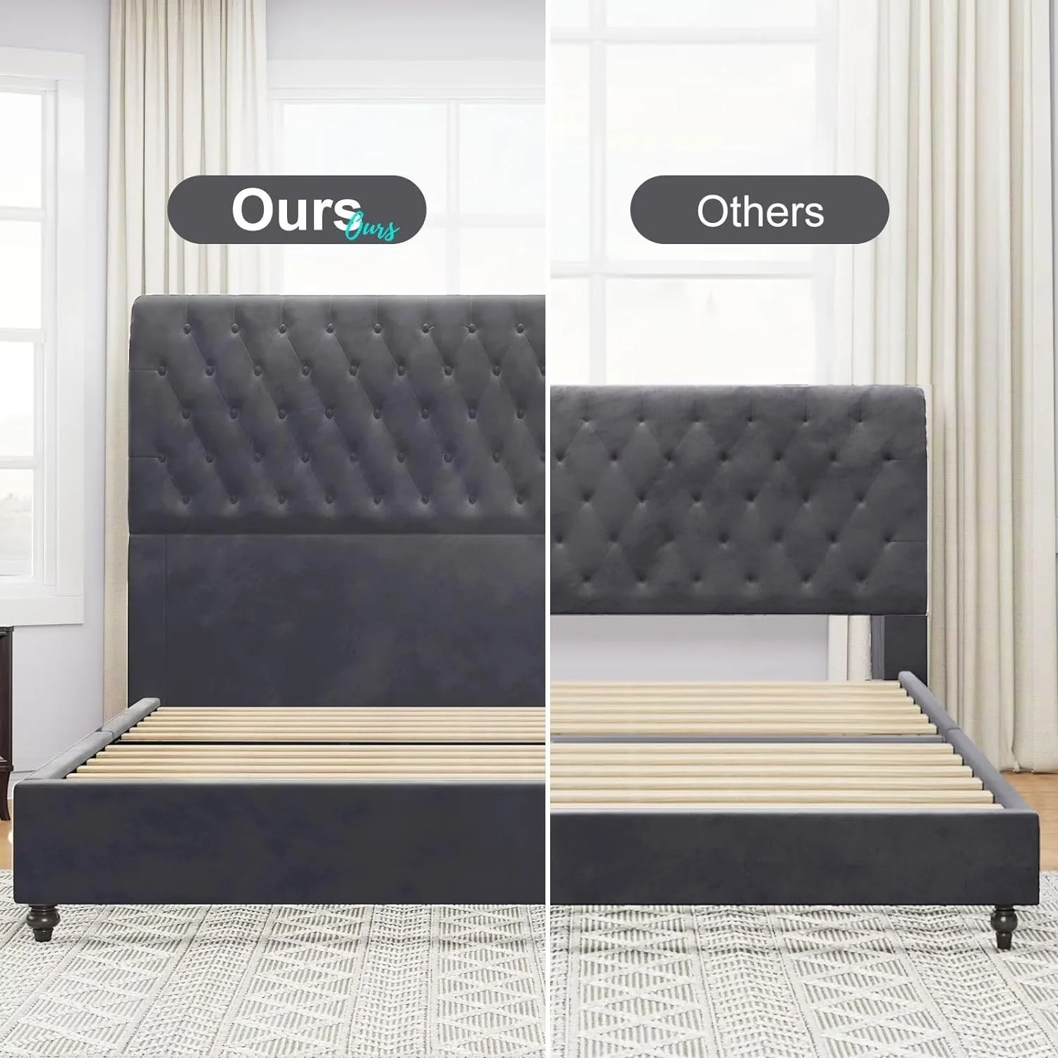 Jocisland Queen Bed Frame Sleigh Headboard Velvet Tufted Gray