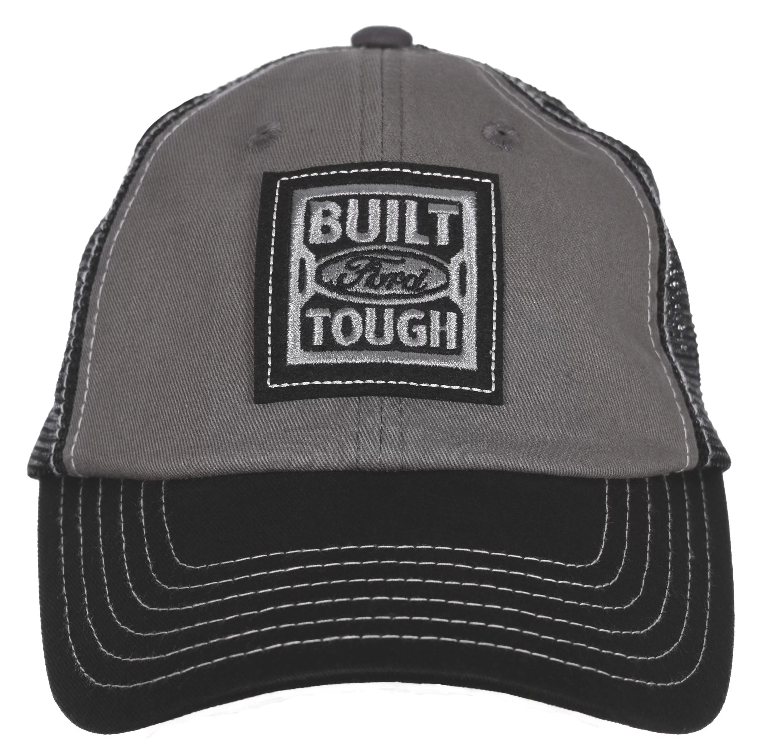 Checkered Flag Men's Built Ford Tough Cap Gray & Black Mesh Back Trucker Hat