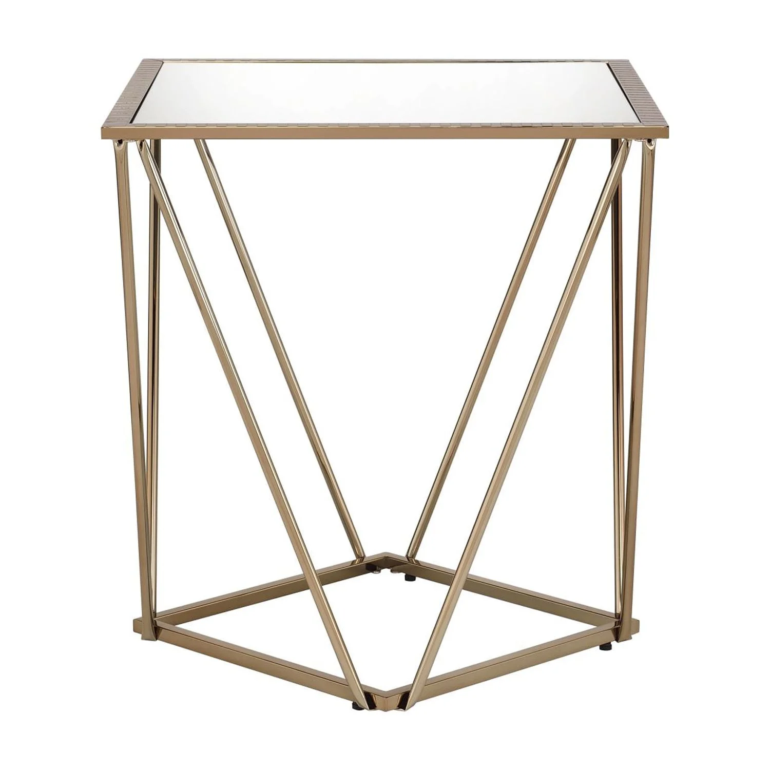ACME Fogya End Table  Mirrored & Champagne Gold Finish 86057