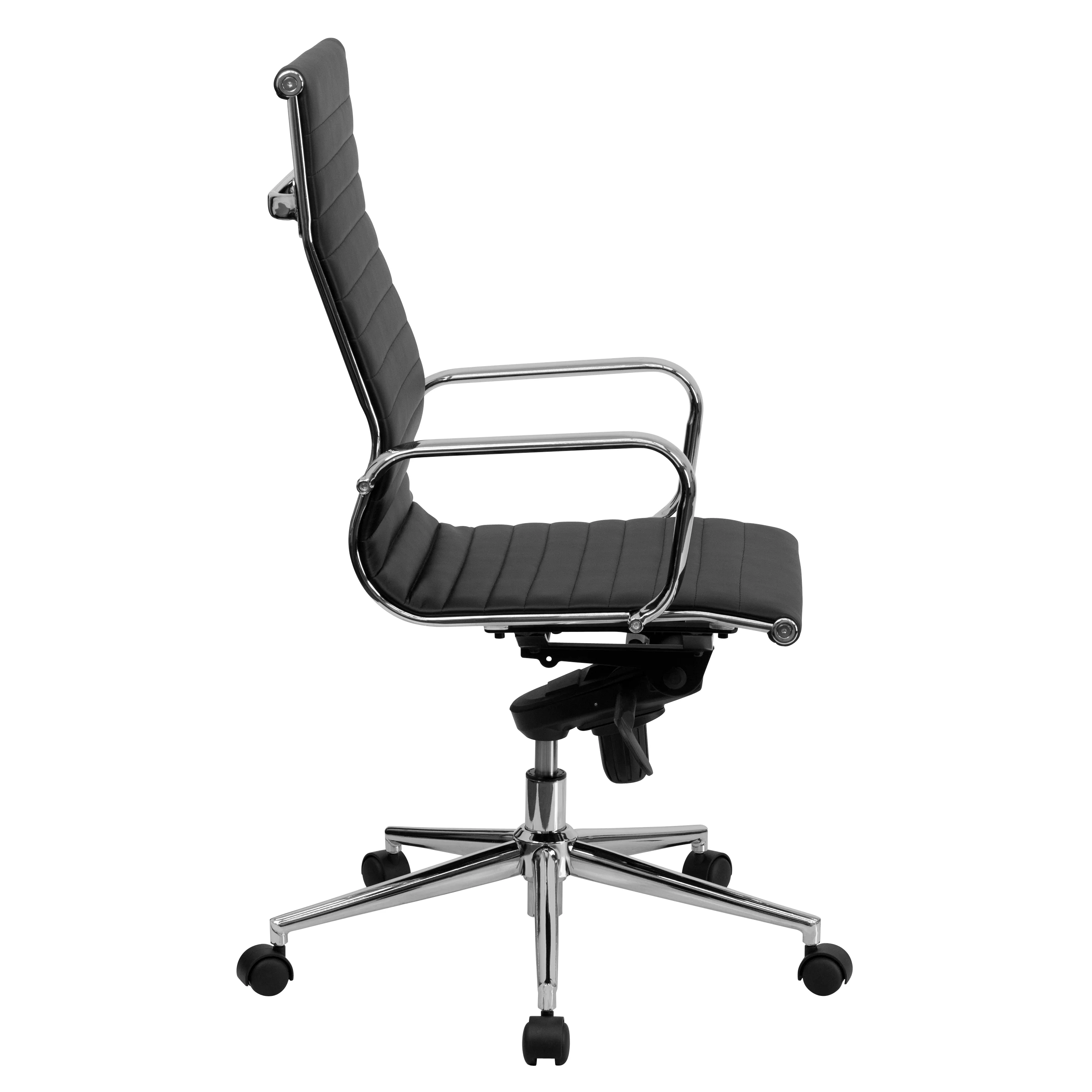 Flash Furniture High Back Black Ribbed LeatherSoft Executive Swivel Office Chair with Knee-Tilt Control and Arms