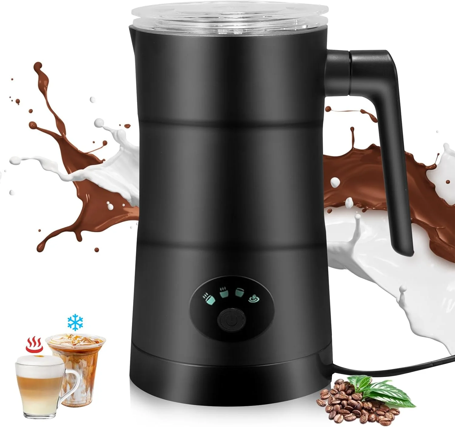 Milk Frother Electric, 4 in 1 Automatic Milk Frother, 350ml Milk Steamer Milk Warmer, Hot Chocolate Maker, Hot & Cold Stainless Steel Foam Maker for Coffee,Latte, Cappuccino, Macchiato