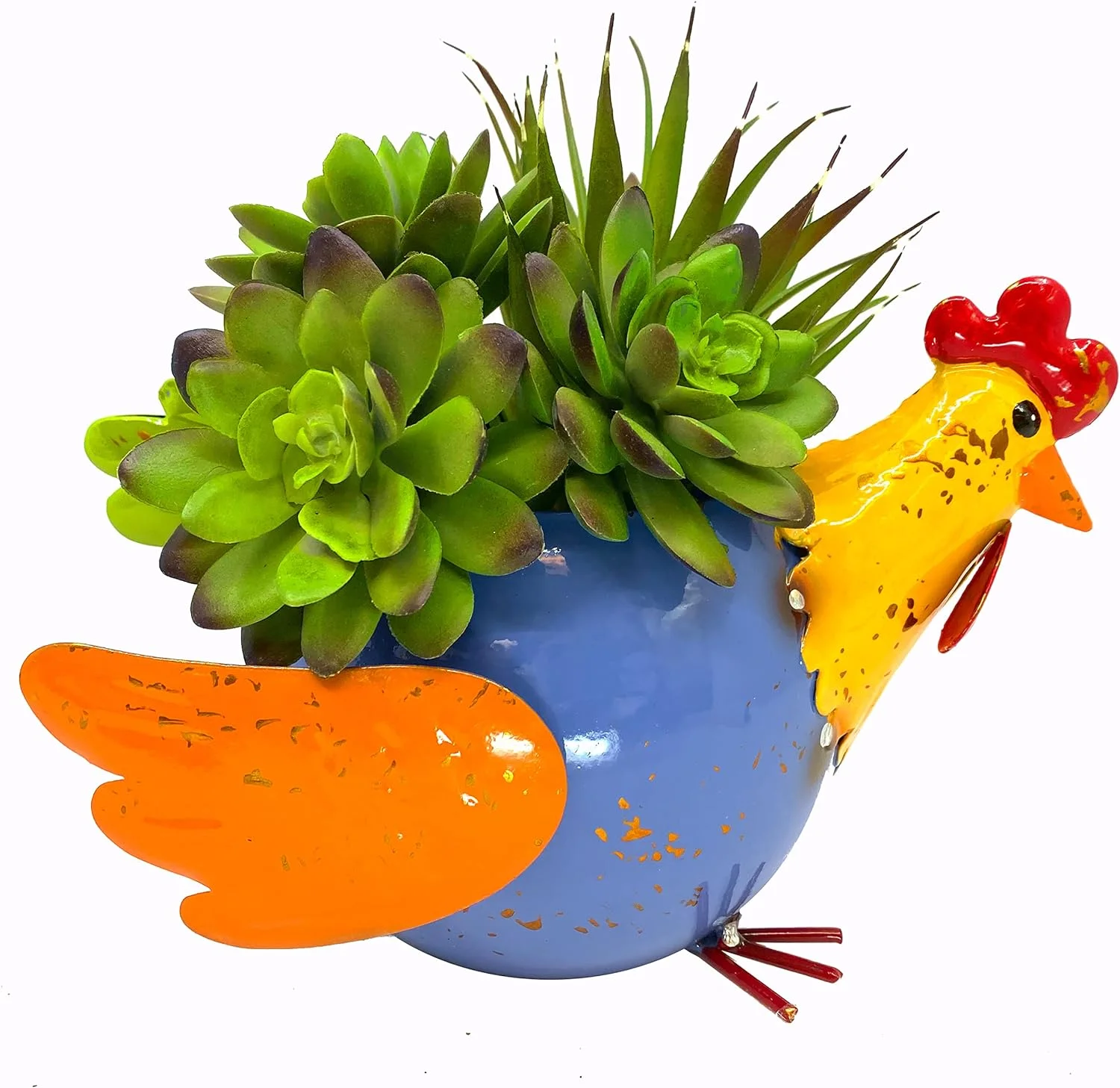 Chicken Planter Colorful Farmhouse Metal Rooster Hen Succulent Flower Indoor Outdoor Garden Decor 8