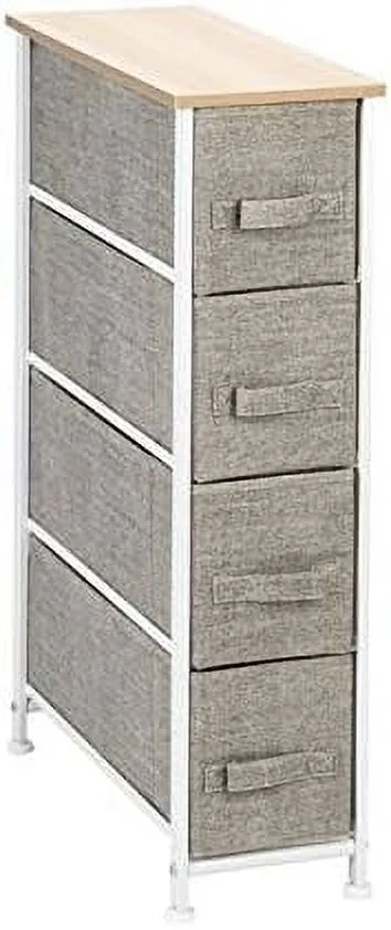 HYHBIBOOM Narrow Dresser  Vertical  Unit with 4 Fabric Drawers  Metal Frame  Slim  Tower  7.9" Width  Linen/Natural Simple Market Basket  Stand Organizer