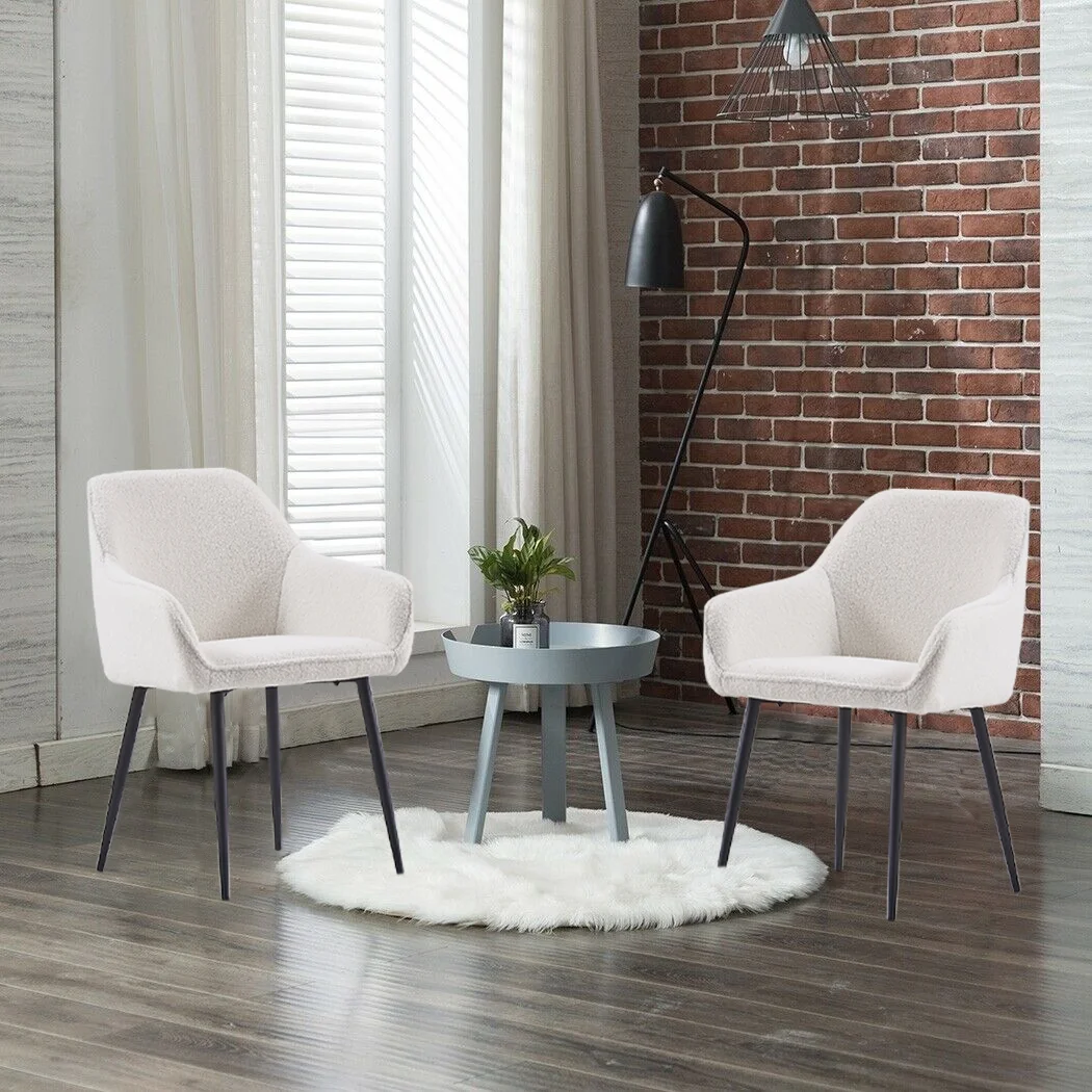 KEIVVAKN Teddy Fleece Dining Chairs Dining Room Set of 2 Armchair Upholstered Seat White