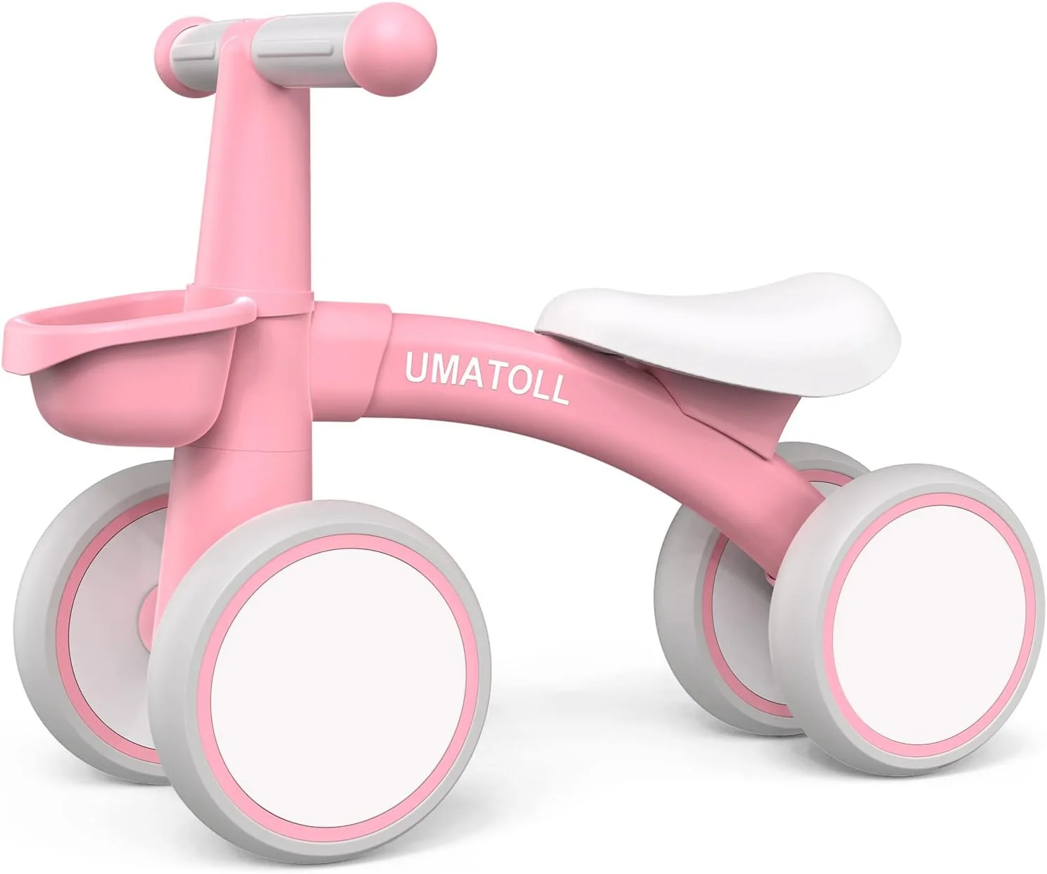 Baby Balance Bike for 1 Year Old Boys Girls, 12-24 Months Toddler Balance Bike with Removable Basket, Adjustable Seat, 4 Wheels Infant Bike, First Birthday Gift, Pink