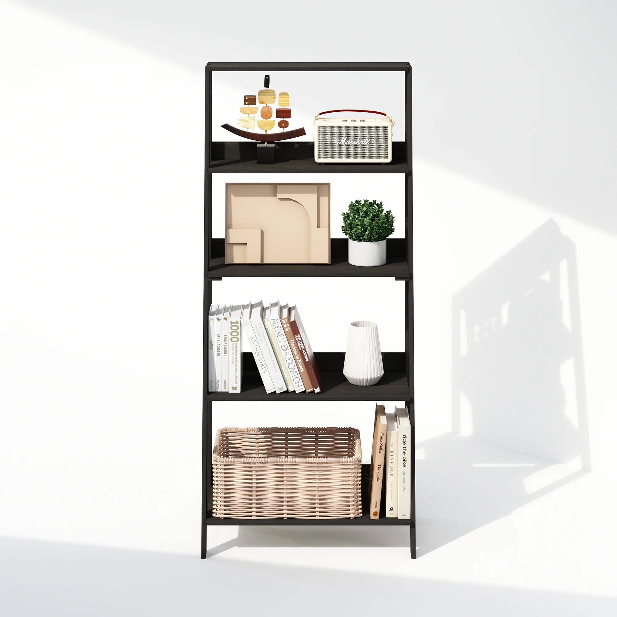 Furinno Ladder Bookcase, Bookshelf, Display Shelf, 5-Tier, Espresso