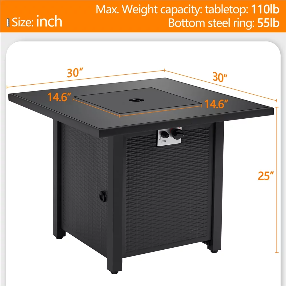Topeakmart 30in Metal Fire Pit Table 50,000 BTU with Tempered Glass Tabletop, Glass Fire Stones & Water-resistant Cover, Propane