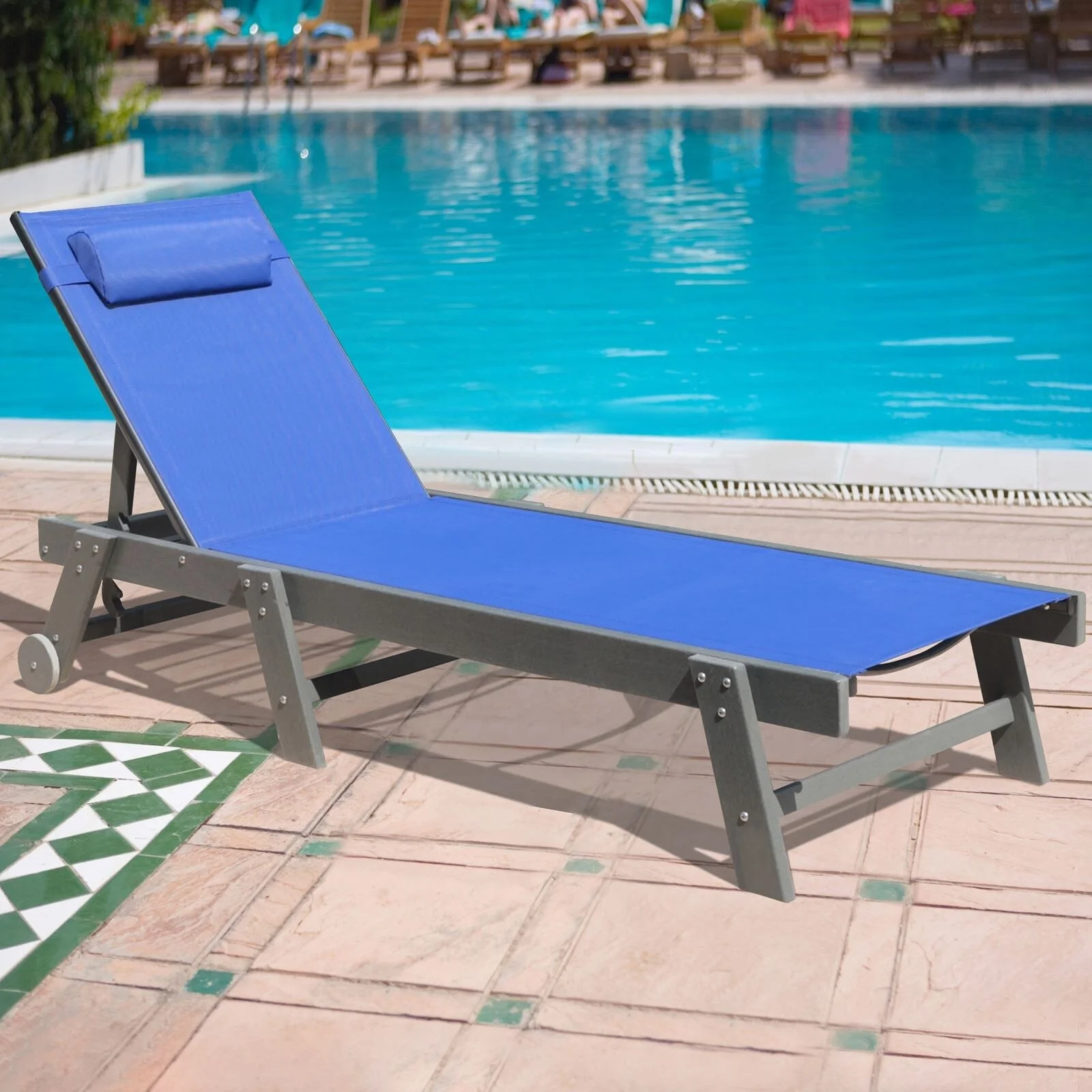 VEIKOUS  Adjustable Chaise Lounge Chair for Outdoor with Pillow Blue