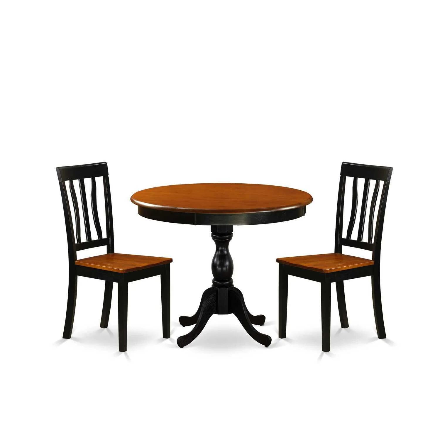 HomeStock Coastal Craftsman Chic 3Piece Kitchen Table Set Consist Of Dining Room Table And 2 Kitchen Chairs With Slatted Back Black Finish