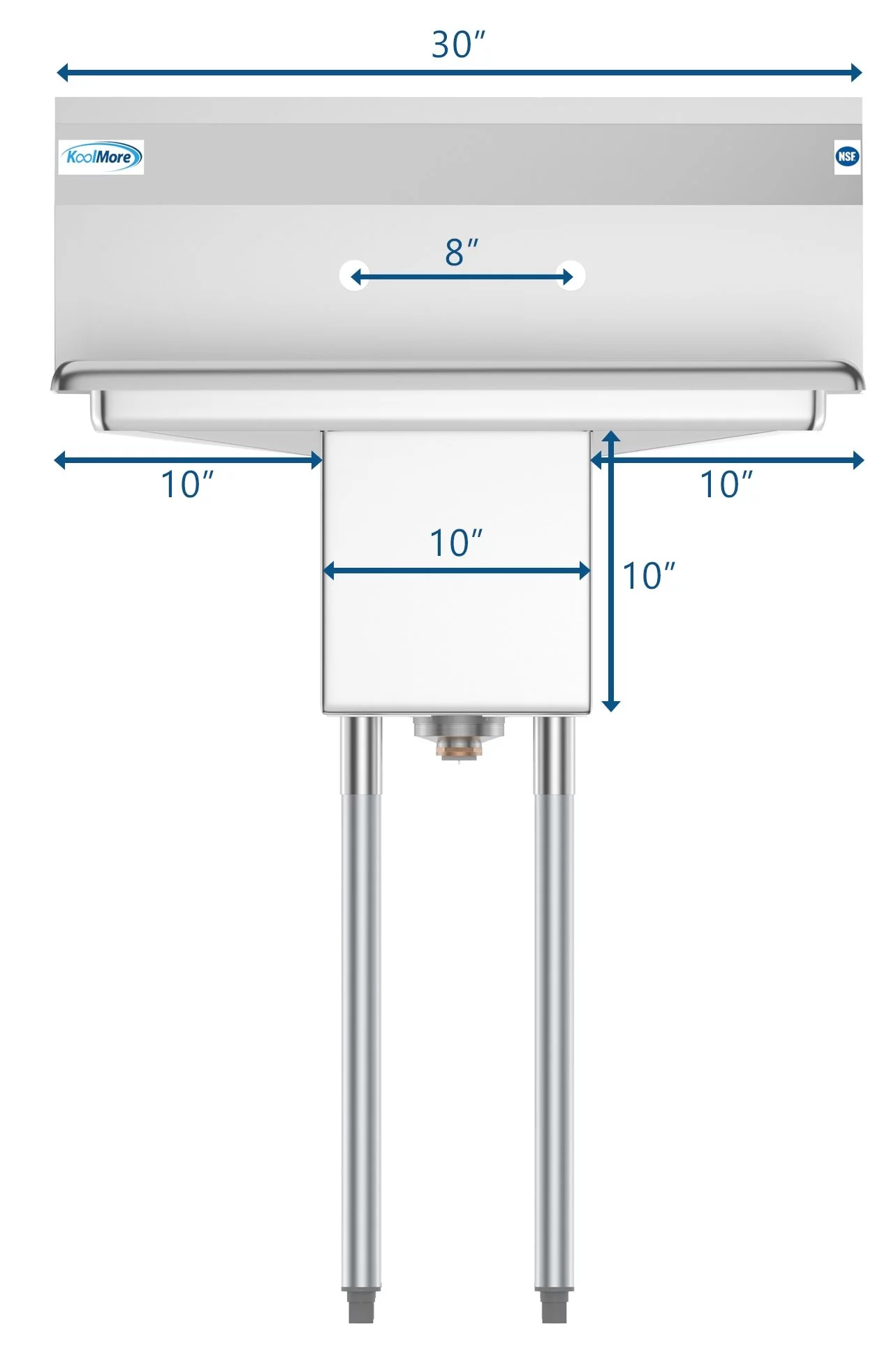 Freestanding Stainless Steel 30 in. 2-Hole Single Bowl Commercial Kitchen Sink