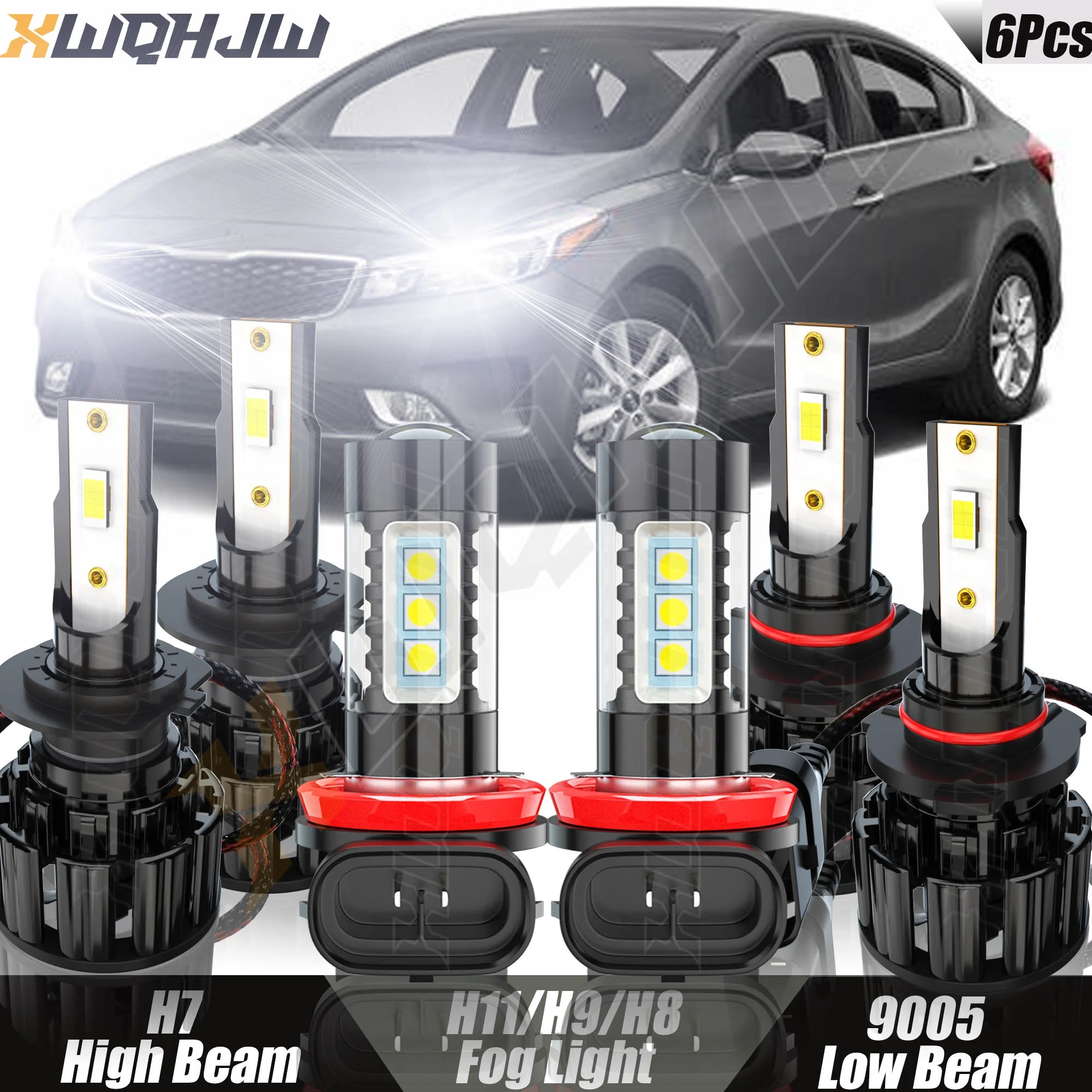 For Kia Forte 2017 9005 H7 H11/H8/H9 LED Headlight High Low Beam Fog Light 6pcs Bulbs