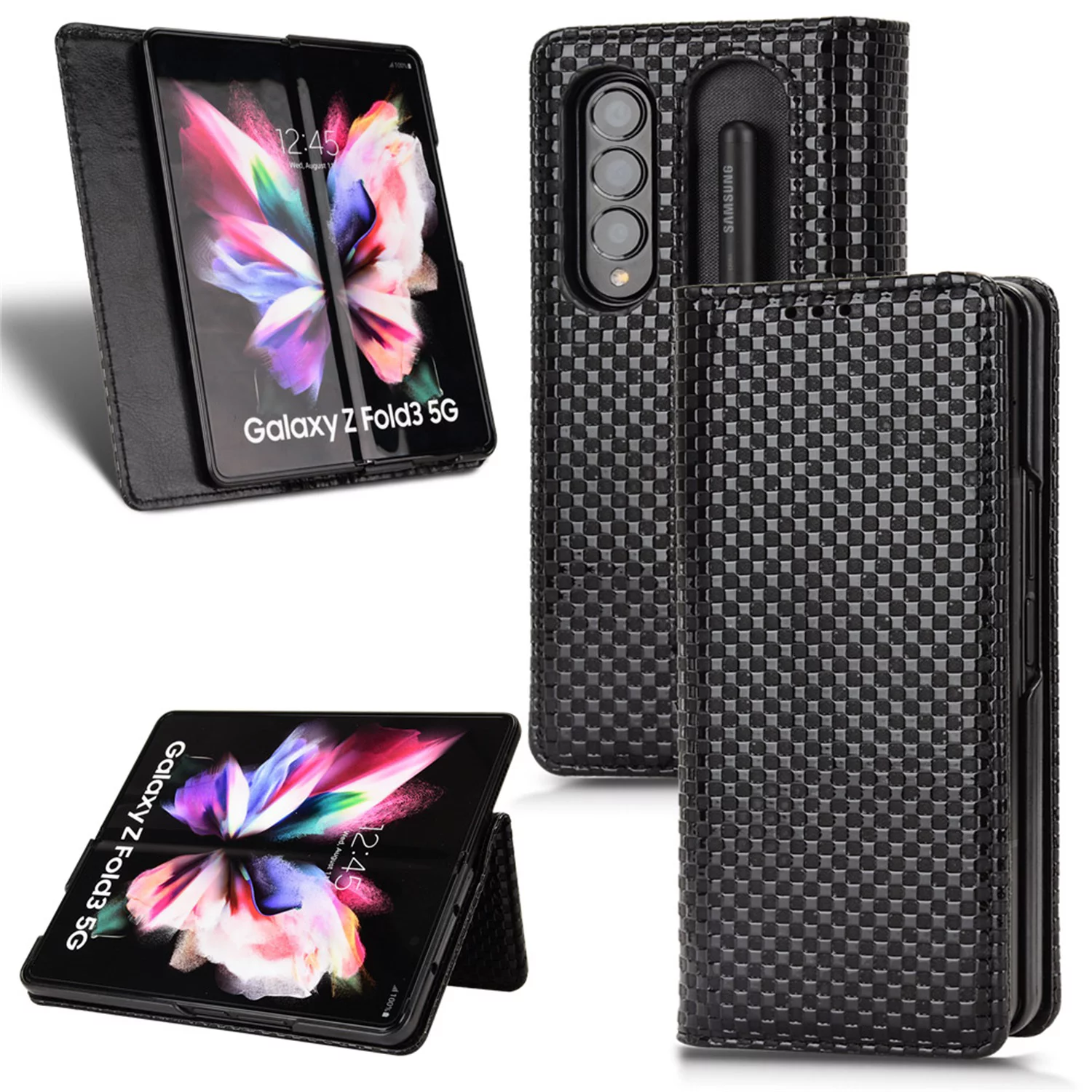 SaniMore for Samsung Galaxy Z Fold 4 Magnetic Flip Wallet Folding Case, Soft TPU Internal Case with Card Slot & Multi-Angle Kickstand Pencil Holder Shockproof Protective Case, Black