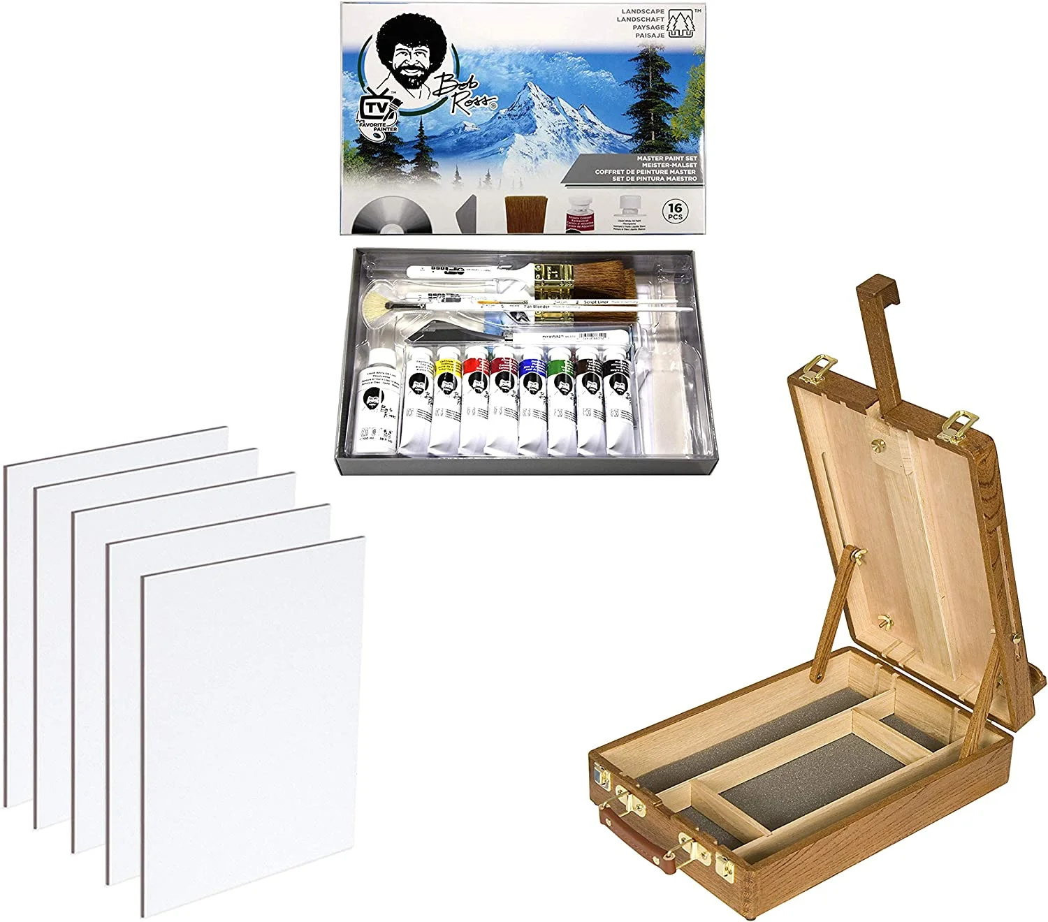 Master Artist Oil Paint Set - Includes Wood Art Supply Carrying Case Sketchbox W/Easel & 5-Pack 12X16 Canvas Panels For Painting