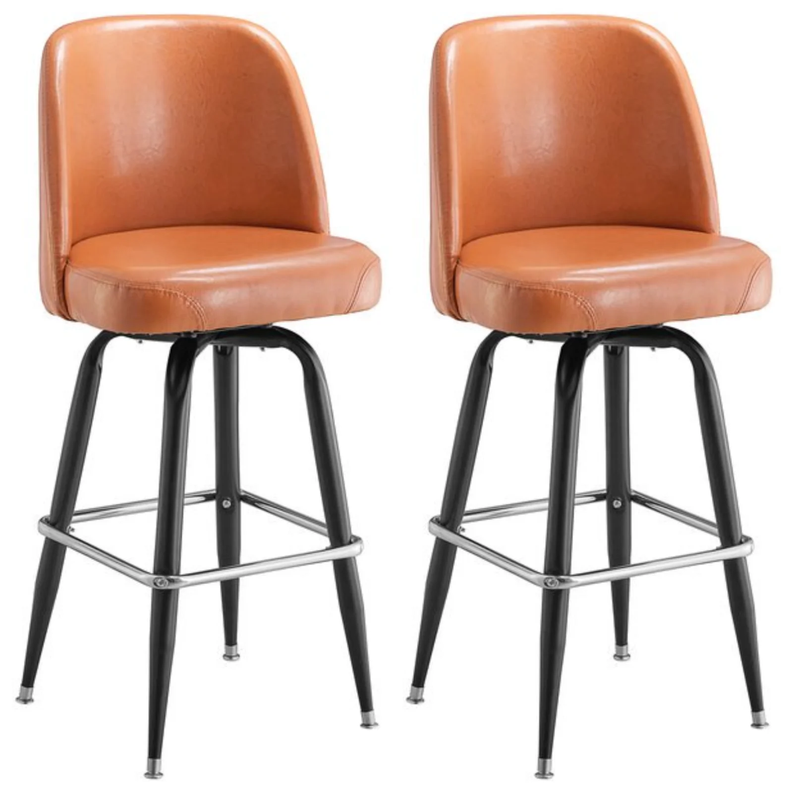 (2 PACK) Metal Restaurant Barstool with Caramel Brown Vinyl Swivel Bucket Seat