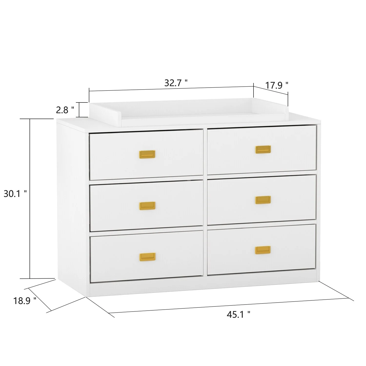 Timechee Changing Table in Gray, Double Dresser with 6 Drawers White