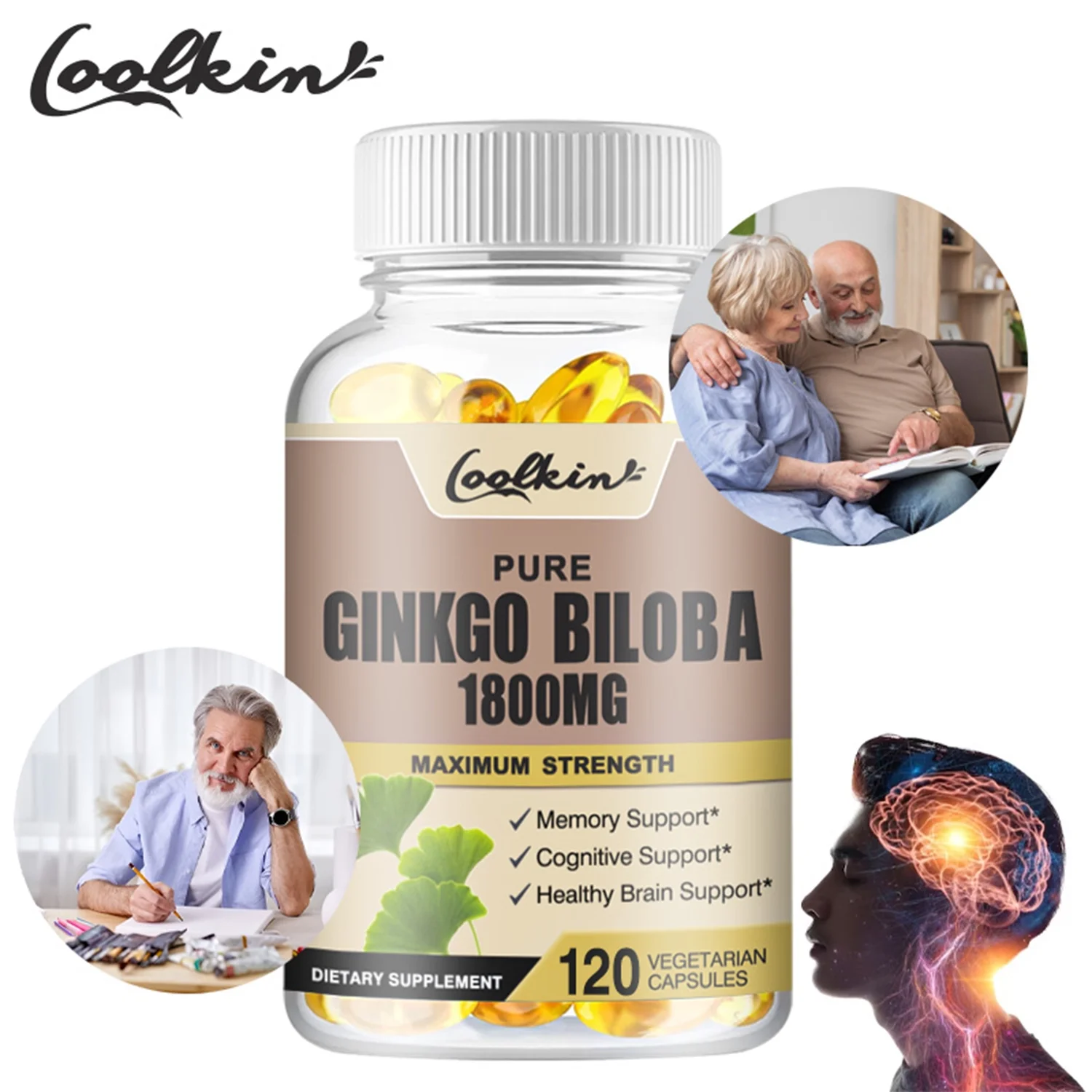 Coolkin Ginkgo Biloba Capsules 1800mg - Improve Memory, Enhance Cognitive Function 120 Capsules