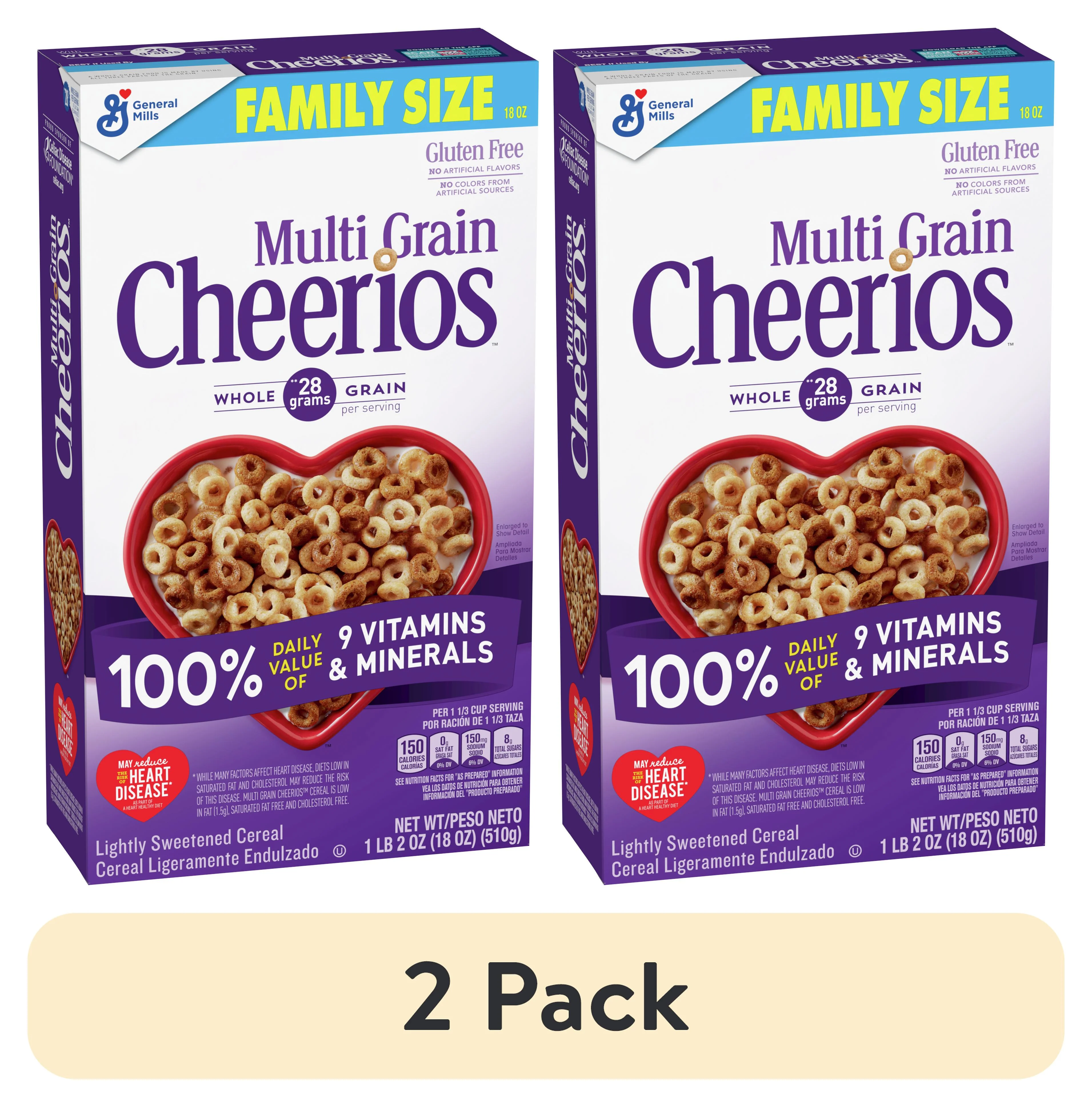 (2 pack) Multi Grain Cheerios Heart Healthy Cereal, 18 OZ Family Size Cereal Box