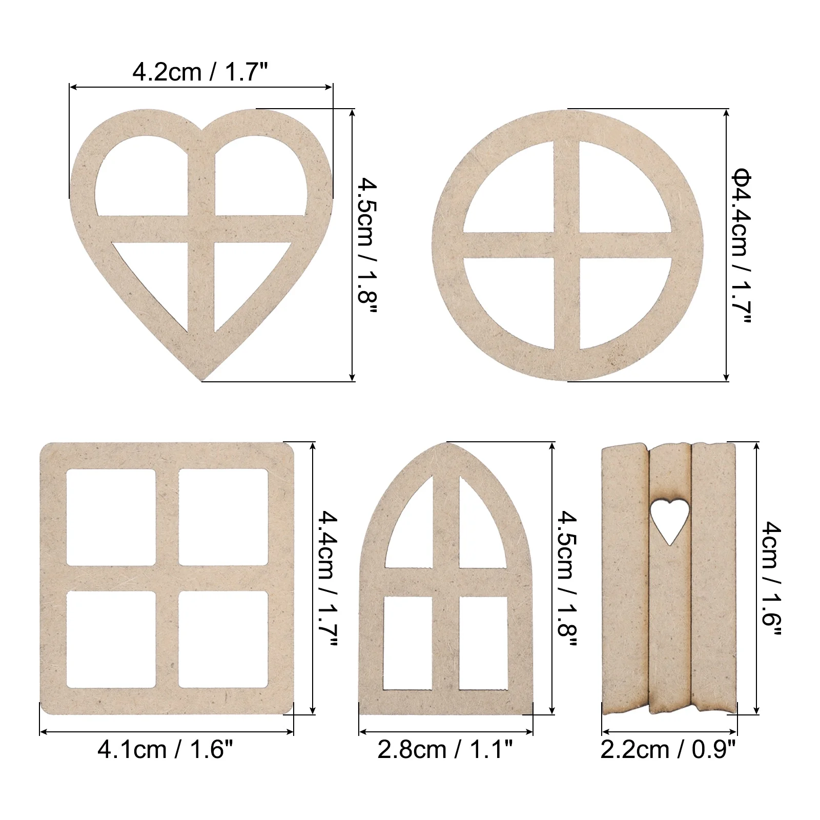 Uxcell 5 Style Miniature Wooden Fairy Garden Doors Window DIY Accessories, Natural Color 1 Set/6Pcs
