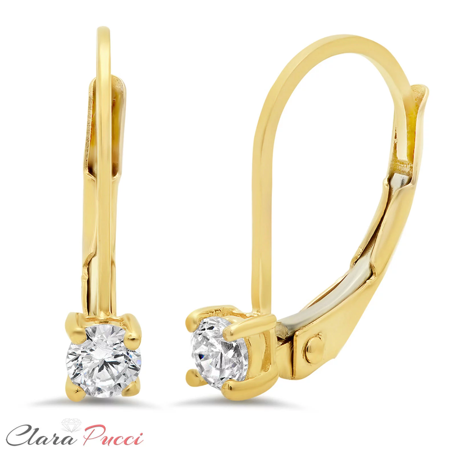 Clara Pucci 0.5 ct Brilliant Round Cut Drop Dangle VVS1 Genuine Conflict free Clear Simulated Diamond Real Stamped Solid 14K Yellow Gold Earrings Lever Back