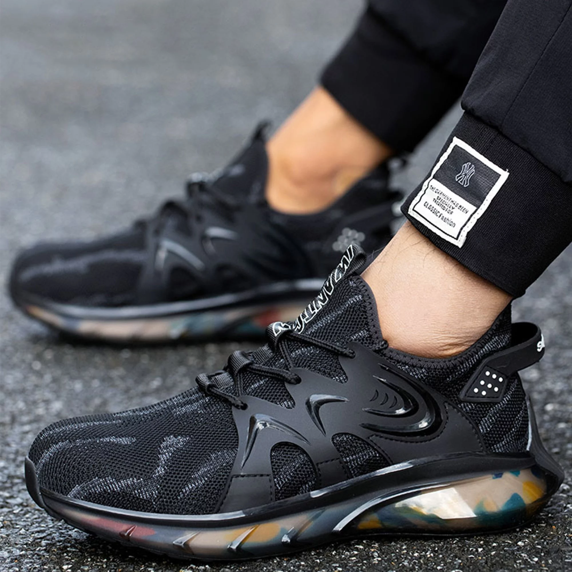 Tanleewa Air Cushion Steel Toe Work Shoes for Men Safety Sneakers Shoe Size 5