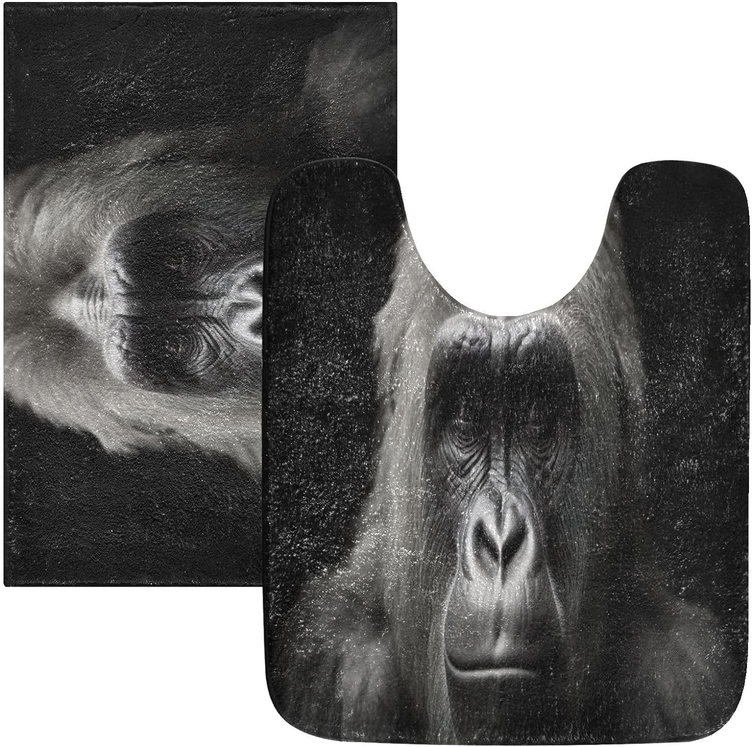 Wellsay Bathroom Rug Set 2 Pieces Chimpanzee Soft and Absorbent Bathroom Floor Mat Non Slip Commode Contour Rug Plush Bath Mat Set, Machine Washable and Easier to Dry