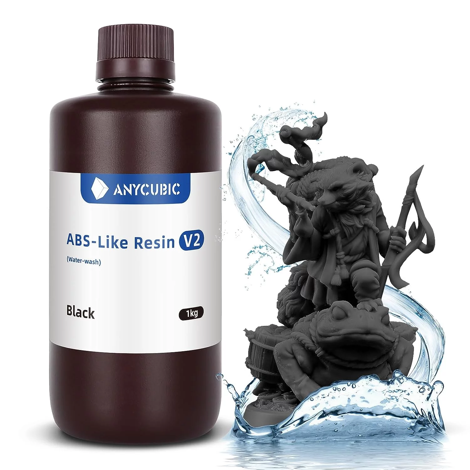 ANYCUBIC Water Washable ABS-Like 3D Printer Resin, High Toughness and Durability, High Precision and Easy to Post-Process, Low Odor, Wide Compatibility for All LCD Resin 3D Printers (Black, 1kg)