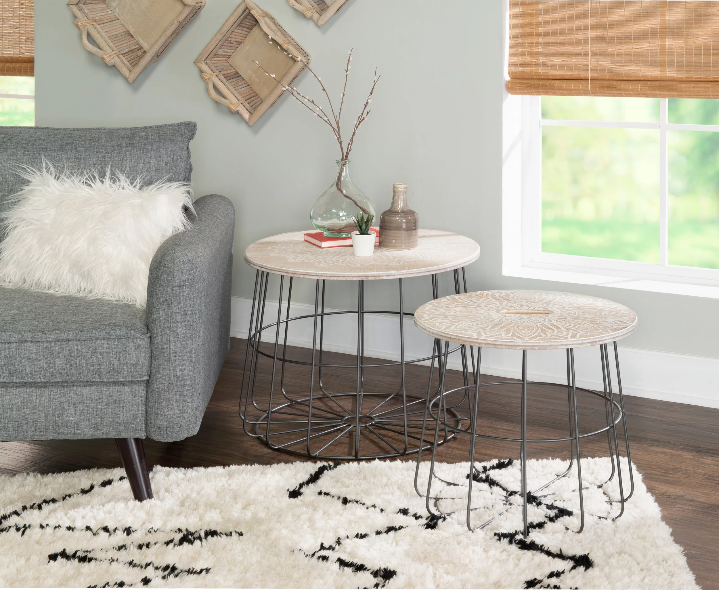 Linon Shae Medallion Nesting Basket Tables