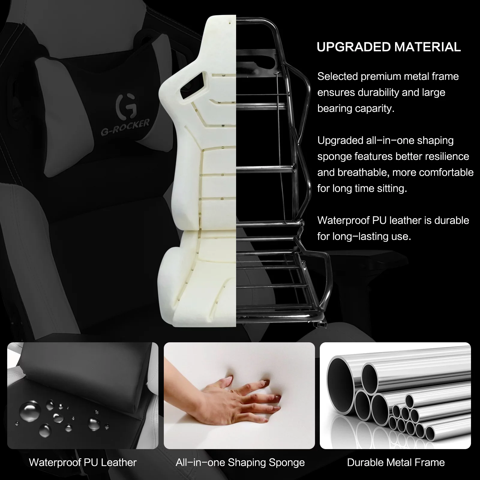 G-ROCKER Racing Style Computer Gaming Chair High Back Ergonomic Office Swivel Chair with Headrest, Lumbar Support, 4D Armrest, Black White