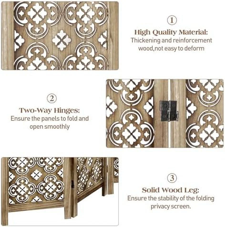 TQSBRZJ 6 Panel Room Divider  Folding Room Divider Freestanding Privacy Screen Divider  Carved Wood Room Divider for Bedroom Home Office Apartment Studio Hotel Restaurant Garden Terrace (