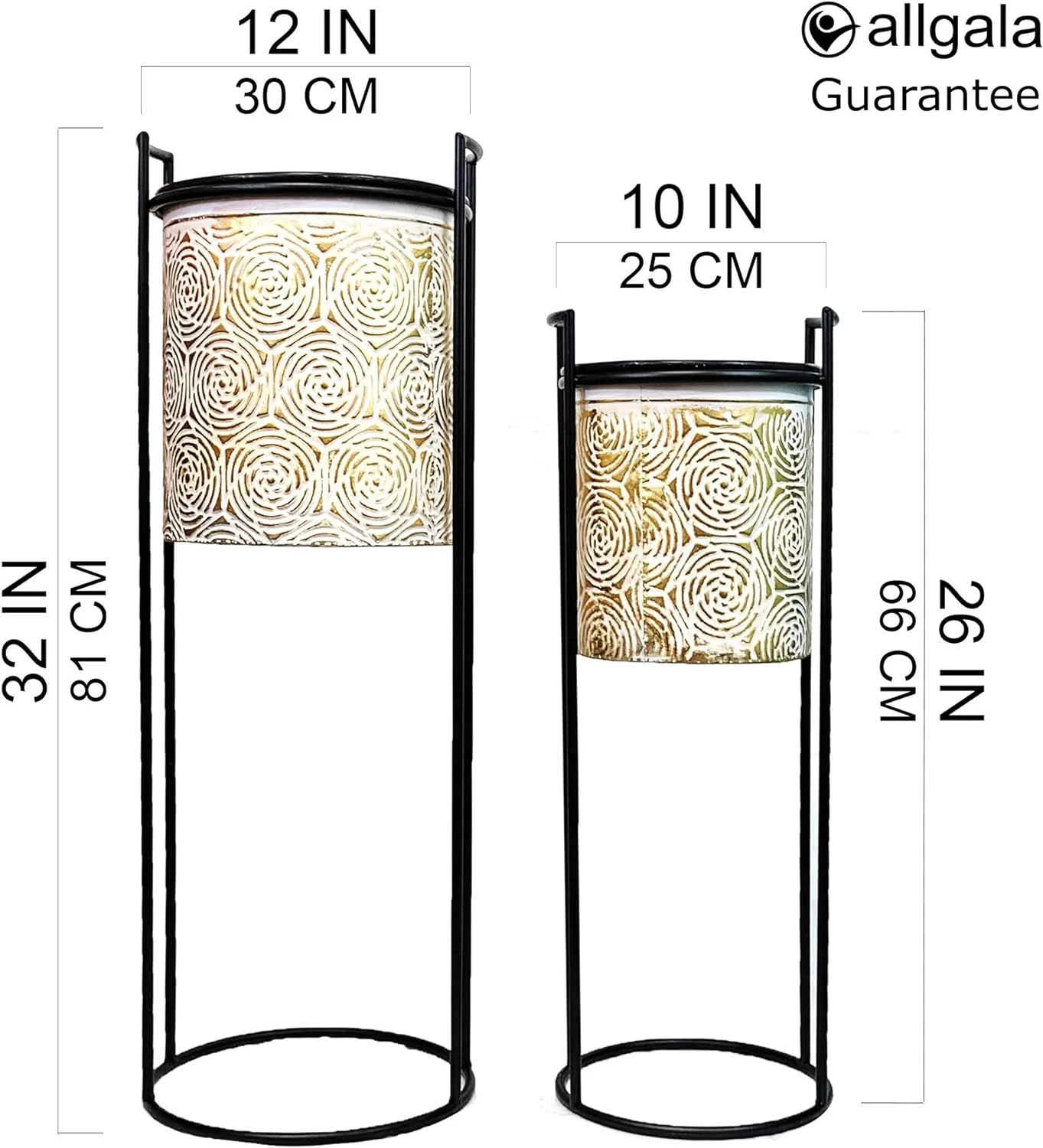 Deluxe 2-Set Galvanized Planter Indoor And Outdoor Decoration-Gold Rose Round Stand-HD88351