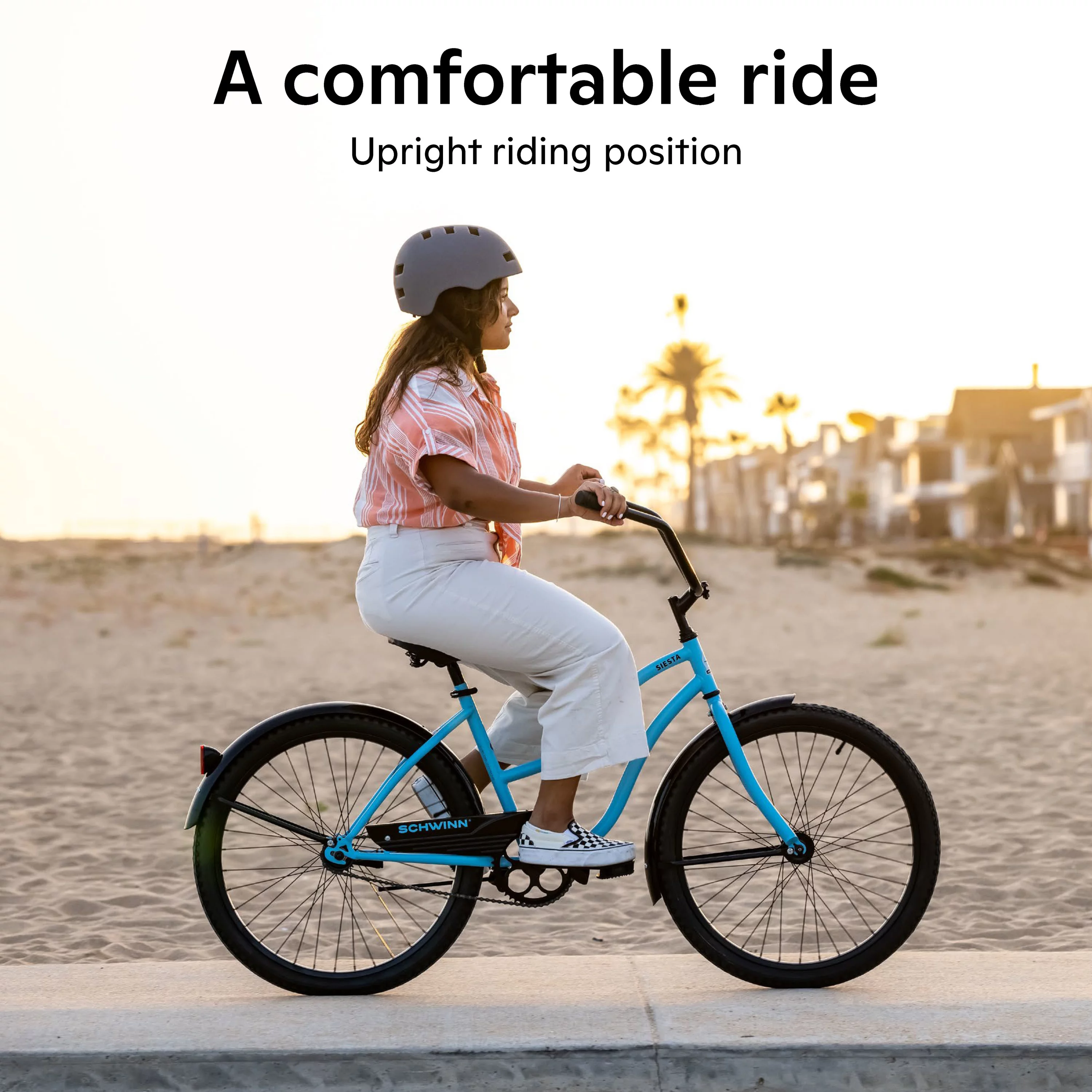 Schwinn Siesta cruiser bike, single speed, 24-inch wheels, sky blue, girls style