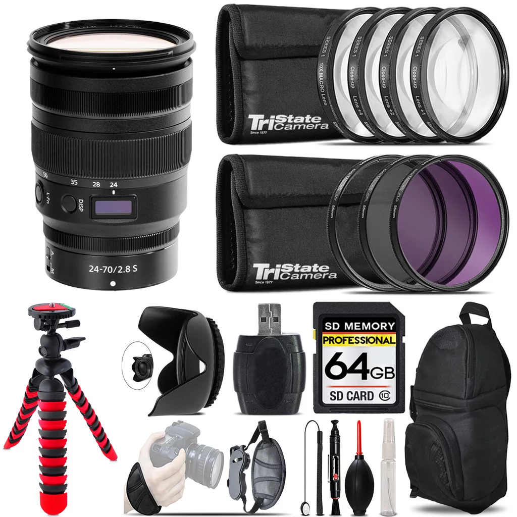 Nikon NIKKOR Z 24-70mm f/2.8 S Lens+ Macro Filter Kit & More - 64GB Accessory Kit