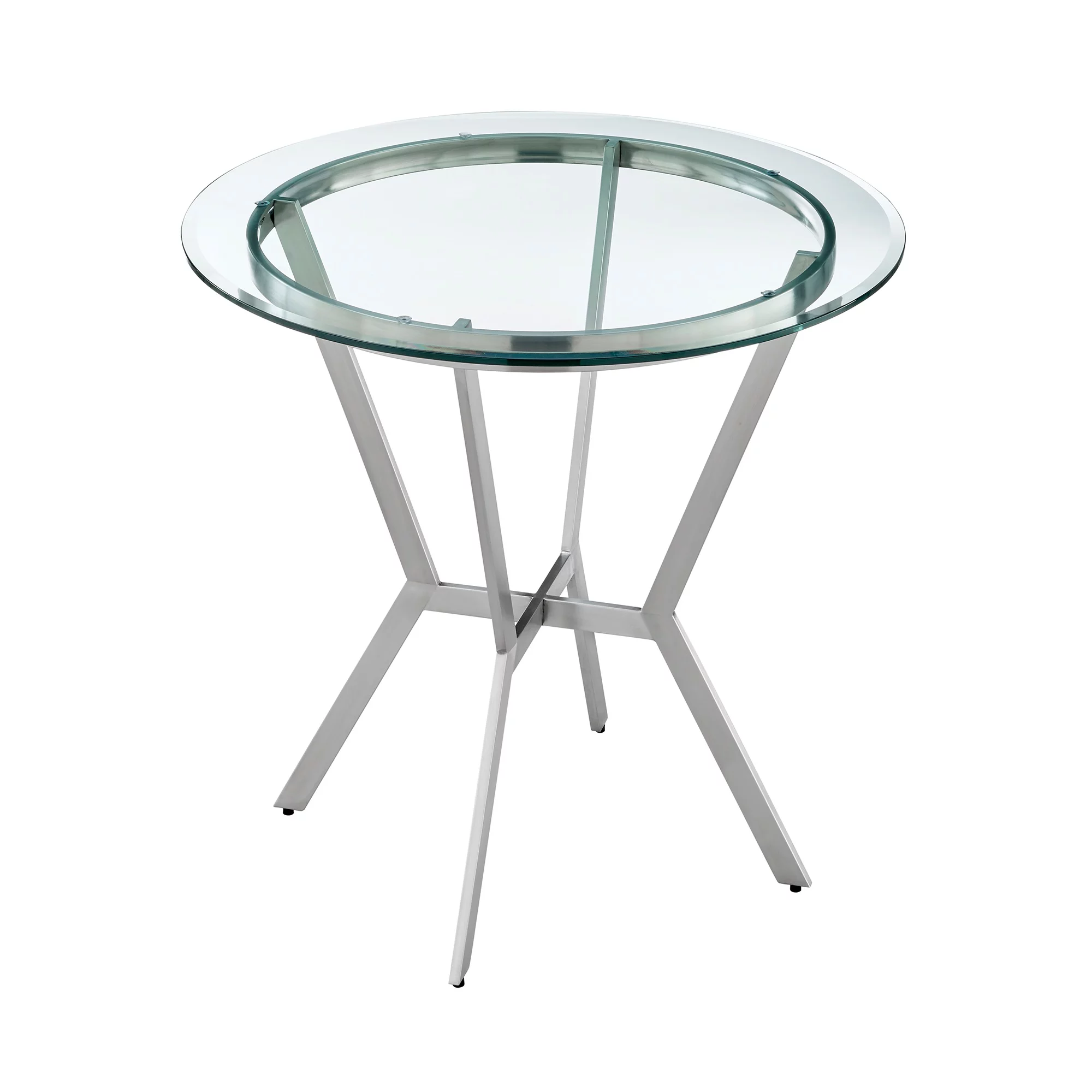 Armen Living Naomi and Valerie 5-Piece Counter Height Dining Set in Brushed Stainless Steel and Grey Faux Leather