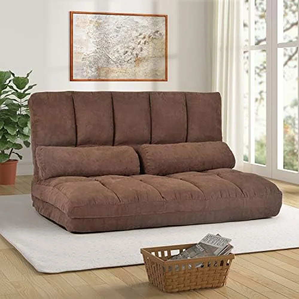 TQJKLFDY Floor Sofa  Foldable Lazy Sofa Sleeper Bed with 2 Pillows  Adjustable Lounge Sofa Gaming Sofa Floor Couches 5-Position for Bedroom  Living Room  and Balcony  Brown
