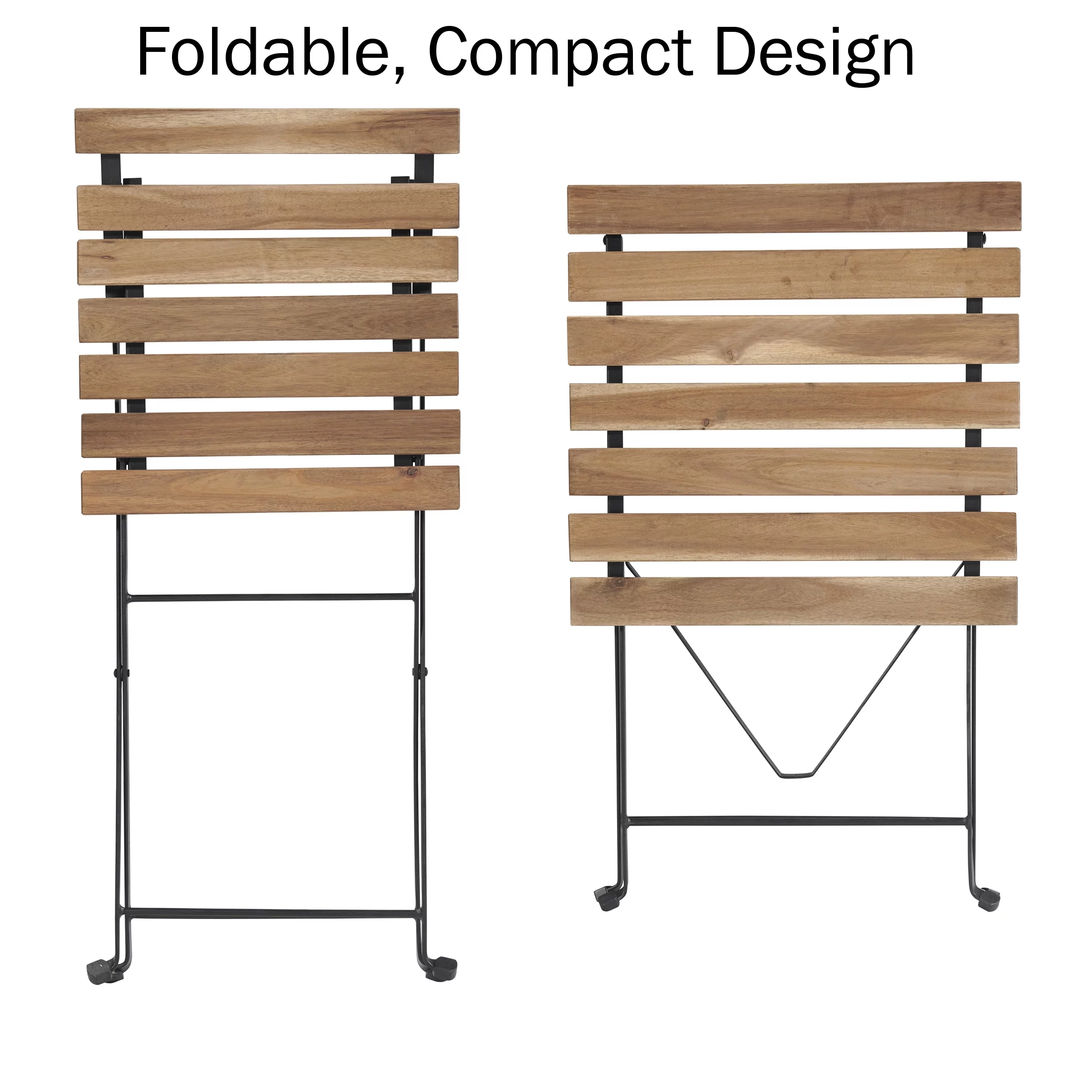 Lavish Home Folding Patio Bistro Set – 3-Piece Acacia Wood and Steel Café Table and Chairs, Brown