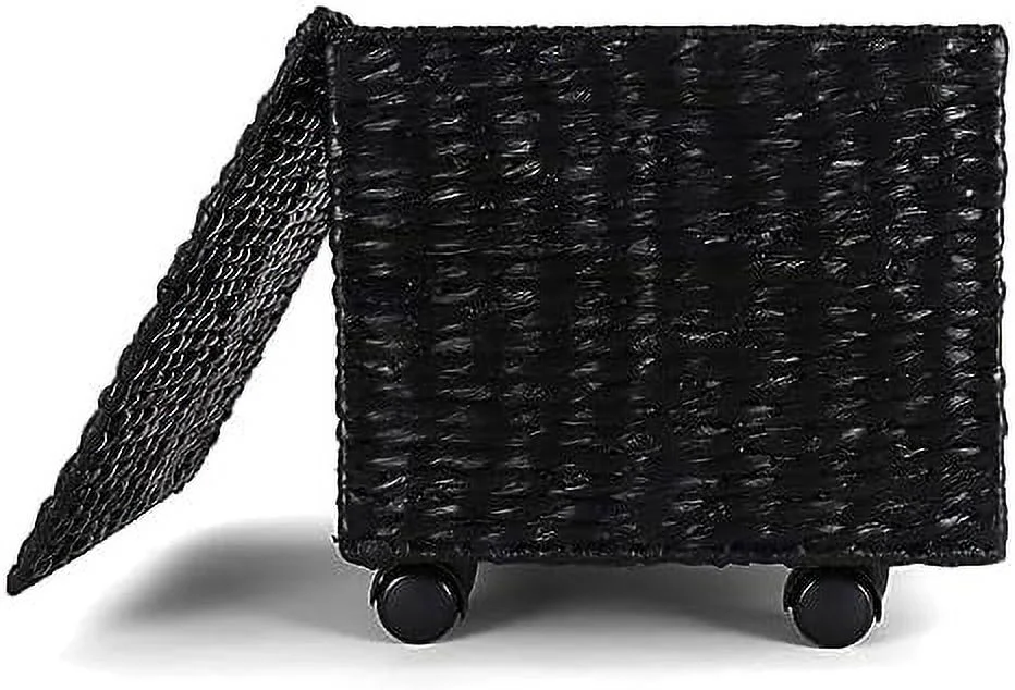 TQJKLFDY Seagrass Rolling File Cabinet - Home Filing Cabinet - Hanging File Organizer - Home and Office Wicker File Cabinet - Water Hyacinth  Basket for File  (Grey)