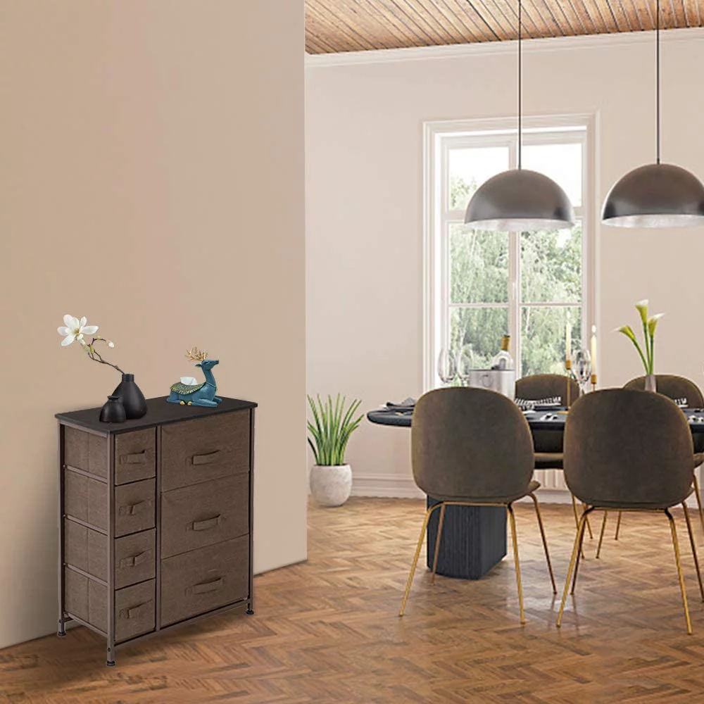 HYHBIBOOM 7 Drawers Dresser -   Tower Unit for Bedroom  Hallway  Closet  Office Organization - Steel Frame  Wood Top  Easy Pull Fabric Bins Brown