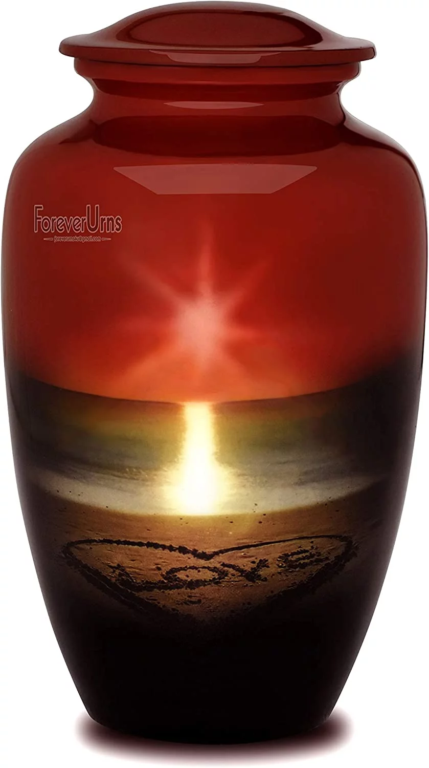 Extra Large Urns for Human Ashes, Customized Sunset Adult Cremation Urn, 320 lbs with Velvet Bag.