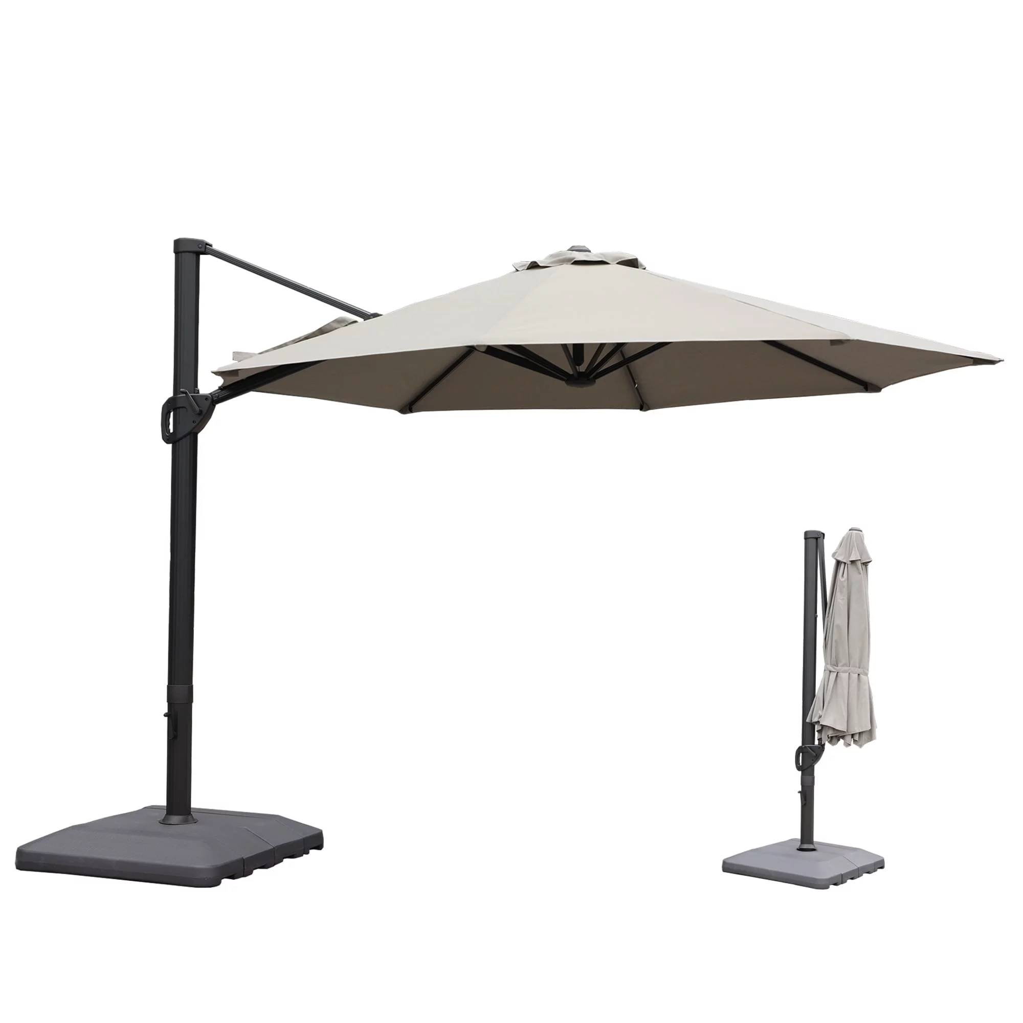 Clihome  11Ft Patio Cantilever Hanging Aluminum Umbrella with Base Grey